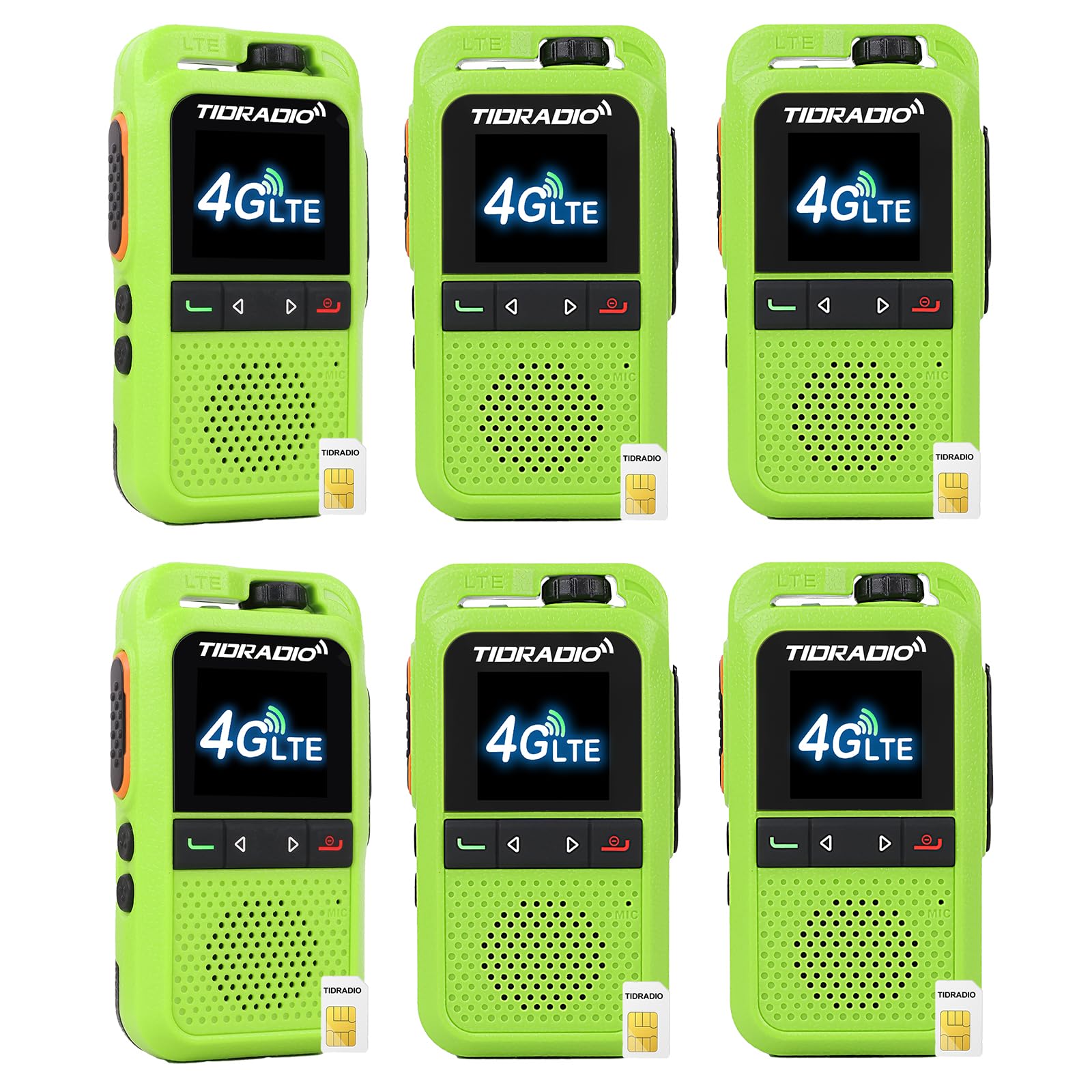TIDRADIO TD-G100 Rapid Unlimited Range 4G LTE PoC Radios Long Range Walkie Talkies,Nationwide PPT Two Way Radios,Global Walkie-Talkie for Family,Logistics,Construction site,Green-6Pack