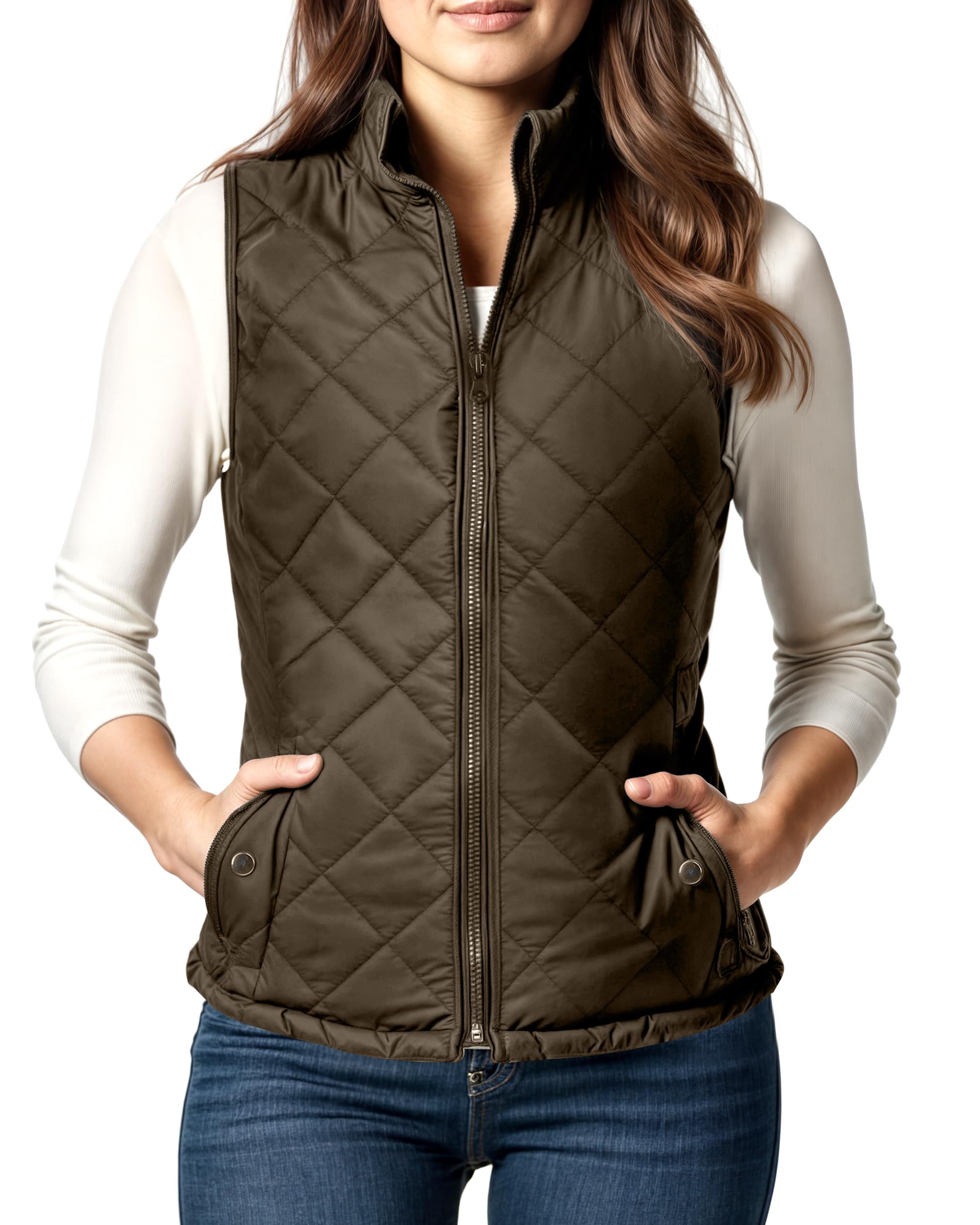 NY Threads Puffer Vest Women Slim Fit Lightweight Stand Collar Quilted Zip Puffer Vest, X-Large, Green