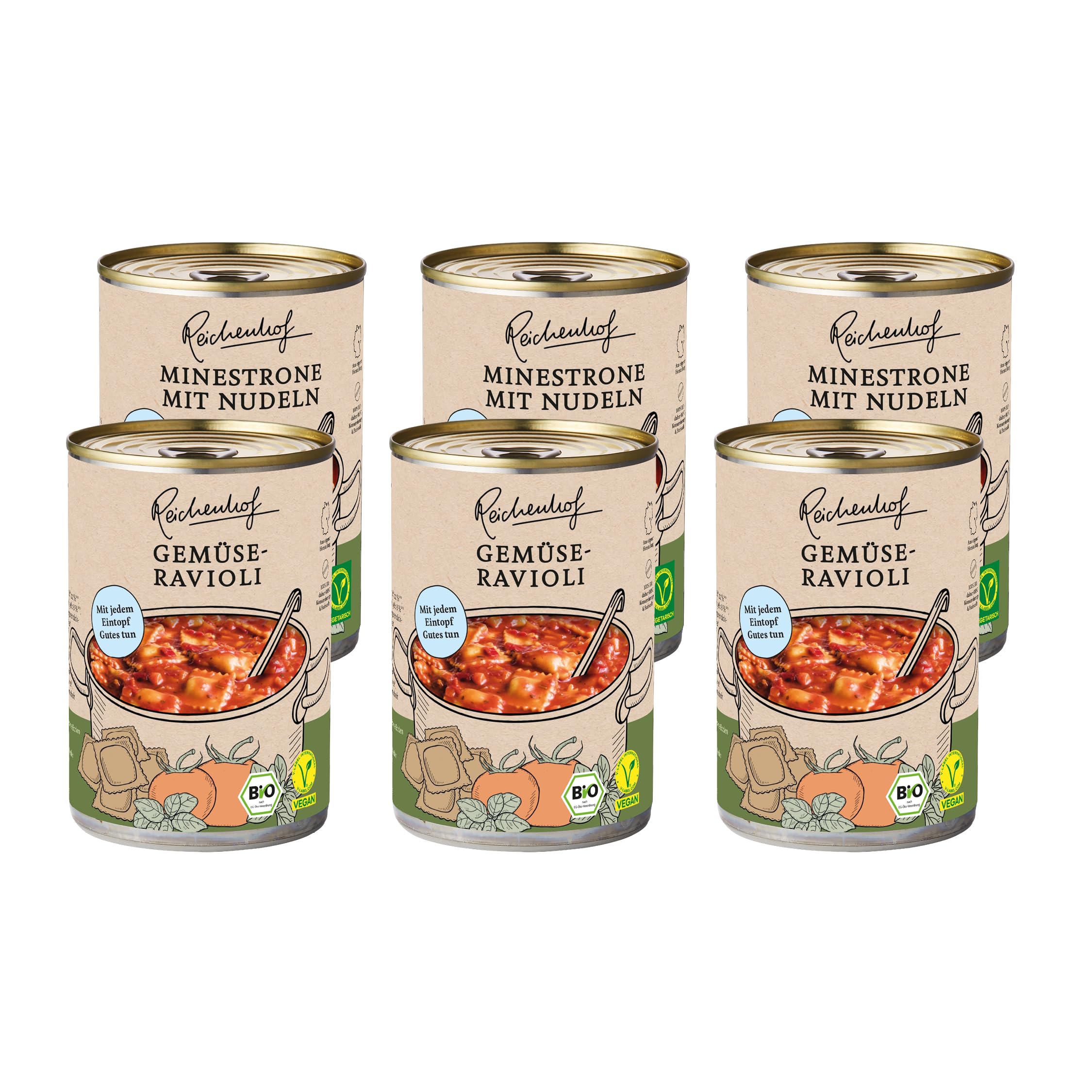 Reichenhof I Bio-Fertiggerichte 6er Box Italien I 3x Ravioli (3x 400g) und 3x Minestrone mit Nudeln (3x 400g)