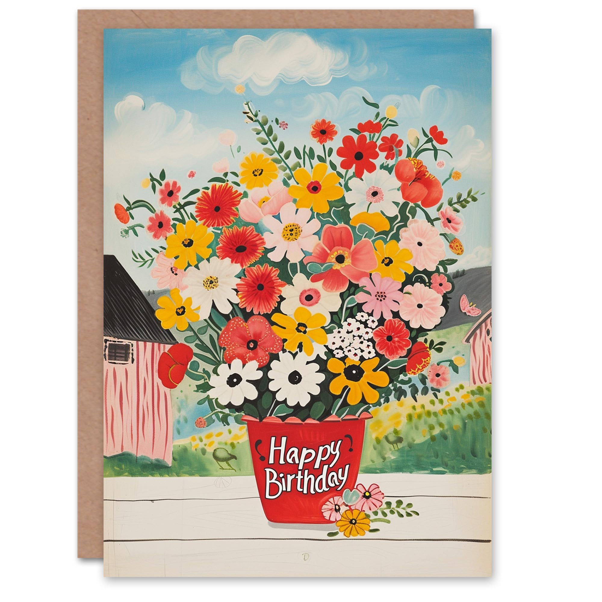 Artery8 Birthday Card Wildflower Bouquet Vase Countryside For Her Gran Sister Niece Daughter Wife Woman Greeting Card