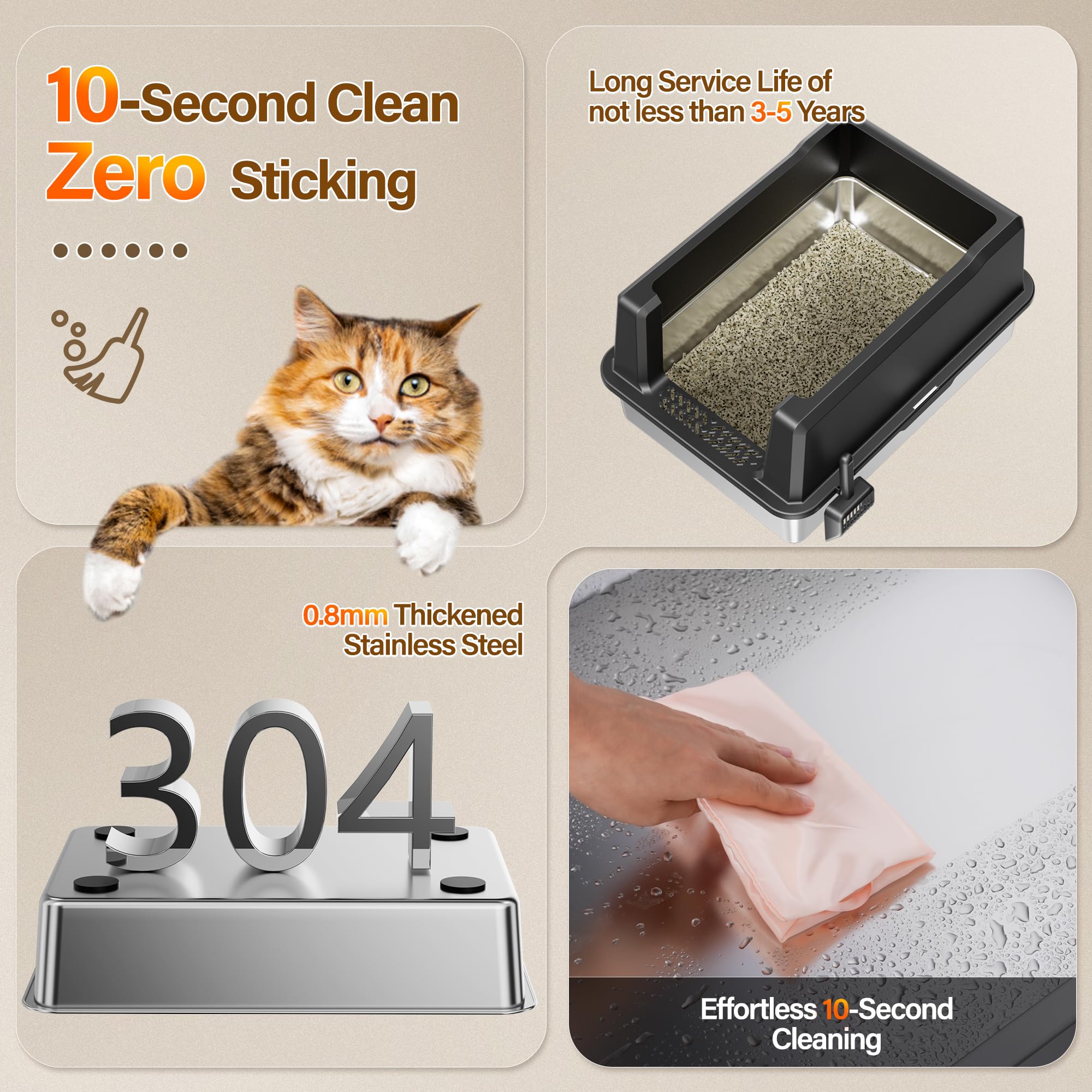 Amniau Stainless Steel Jumbo Open Cat Litter Box, XXXL 28"x20.5"x14" for Large Cats & Multi-Cat Households, Anti-Leakage High Walls & Non-Slip Base, Non-Sticky, Easy Clean Durable Metal Litter Pan - image 3