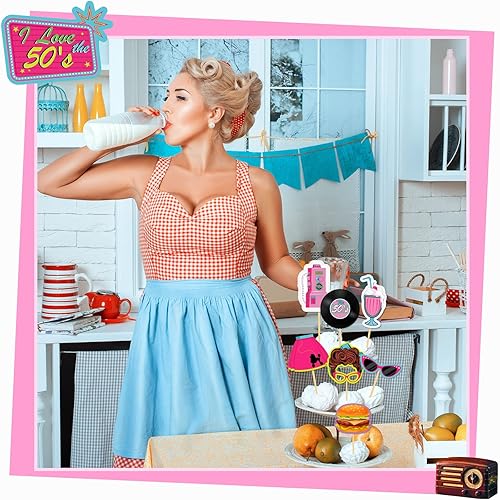 Miniatura 6 de 45 piezas de decoración de cupcakes de los años 50, decoración de fiesta de música rock and roll, decoración de pasteles para fiesta temática retro