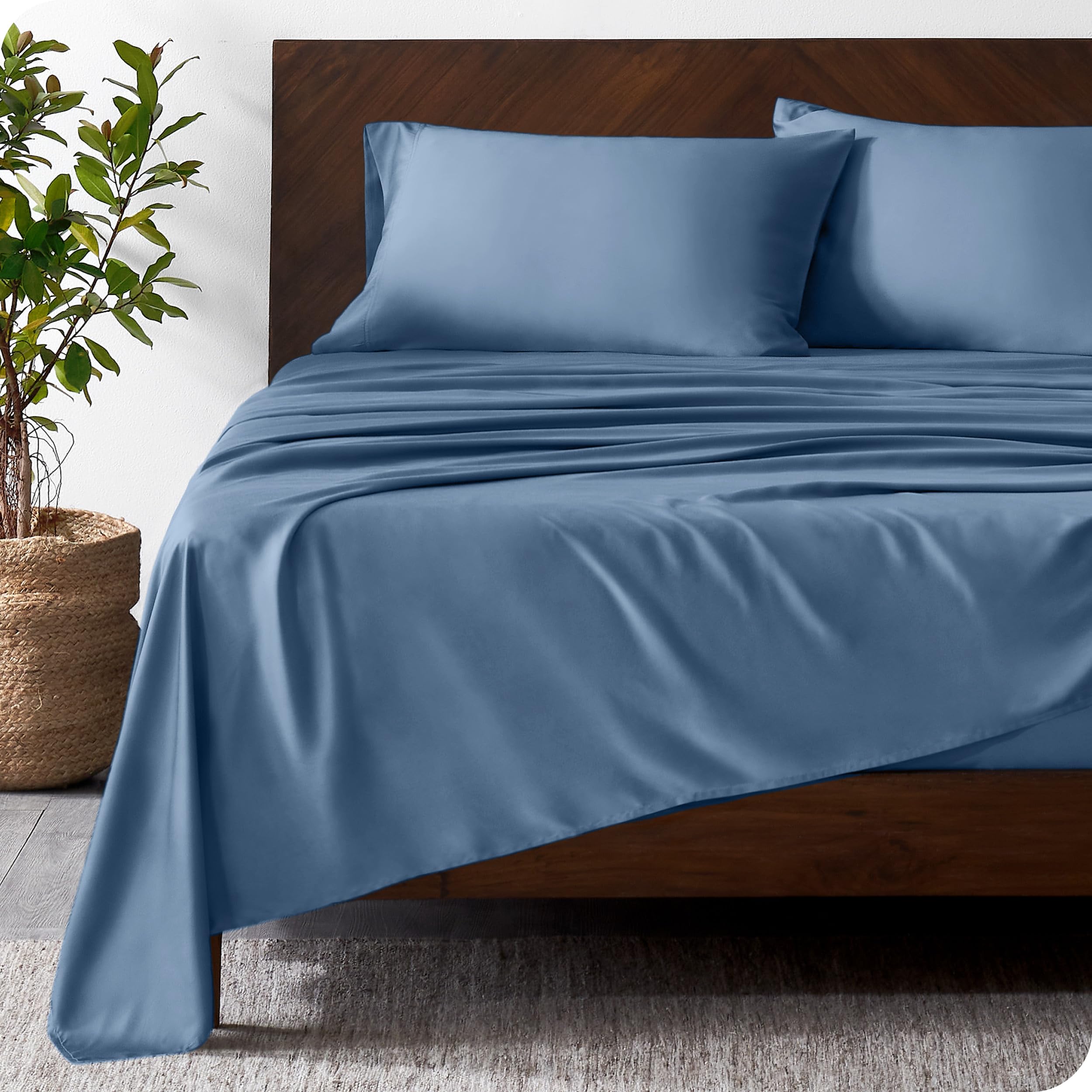 Bare Home 100% Rayon Made from Bamboo Split Head Flex King Sheet Set - 4 Piece Bedding Set - Deep Pockets - Breathable - Easy Fit - Bedding Sheets & Pillowcases (Split Head Flex King, Coronet Blue)