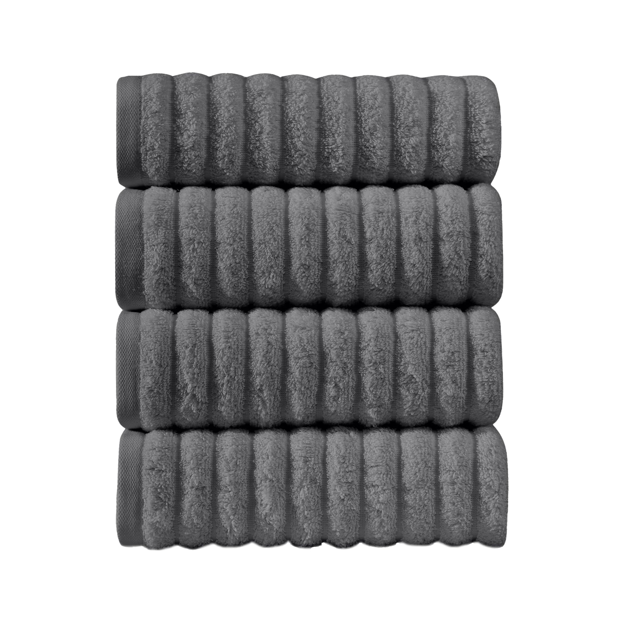 Elegant Comfort Luxury 100% Turkish Cotton Corduroy Ribbed 4 Pack Hand Towel Set 16 x 28 Inch - Absorbent, Super Soft, Quick Dry, Premium Towels for Bathroom, Gym, Spa and Hotel Use, Gray