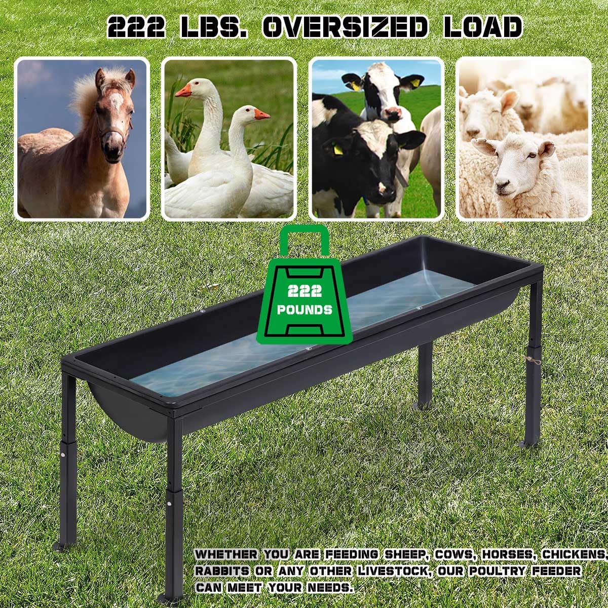 Paquete de 2 comederos de ganado de gran capacidad con soporte ajustable, portátil, desmontable, para alimentar caballos, alpacas, cabras, ovejas, ganado, cerdo en granja