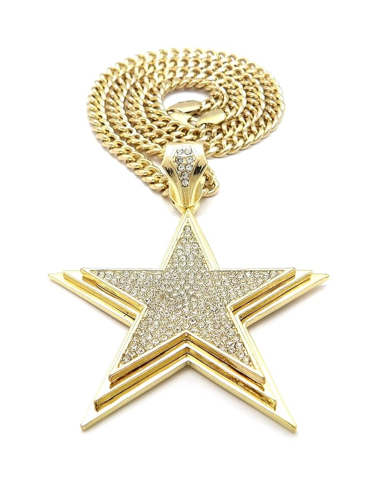 BLINGFACTORY HIP HOP ICED GOLD PT LARGE STAR PENDANT & 6mm