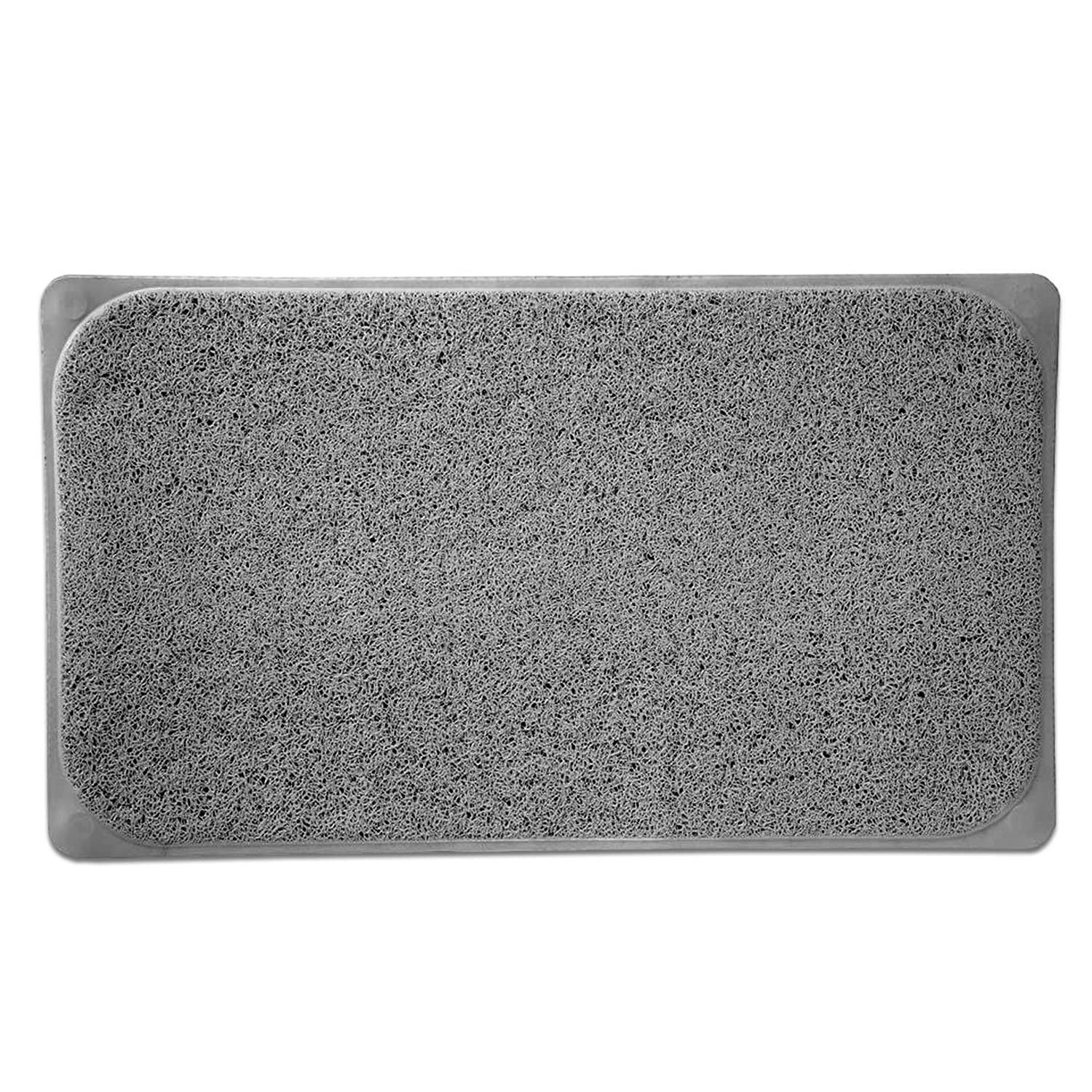Popular Bath 29.5 in. W x 17.25 in. L Loofa Bath Carpet 6 Suction Cups in Grey