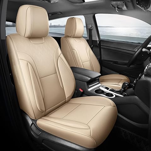 Beige Car Seat Covers Only Front 2pc - Breathable Faux Leather Universal Seat Cover...