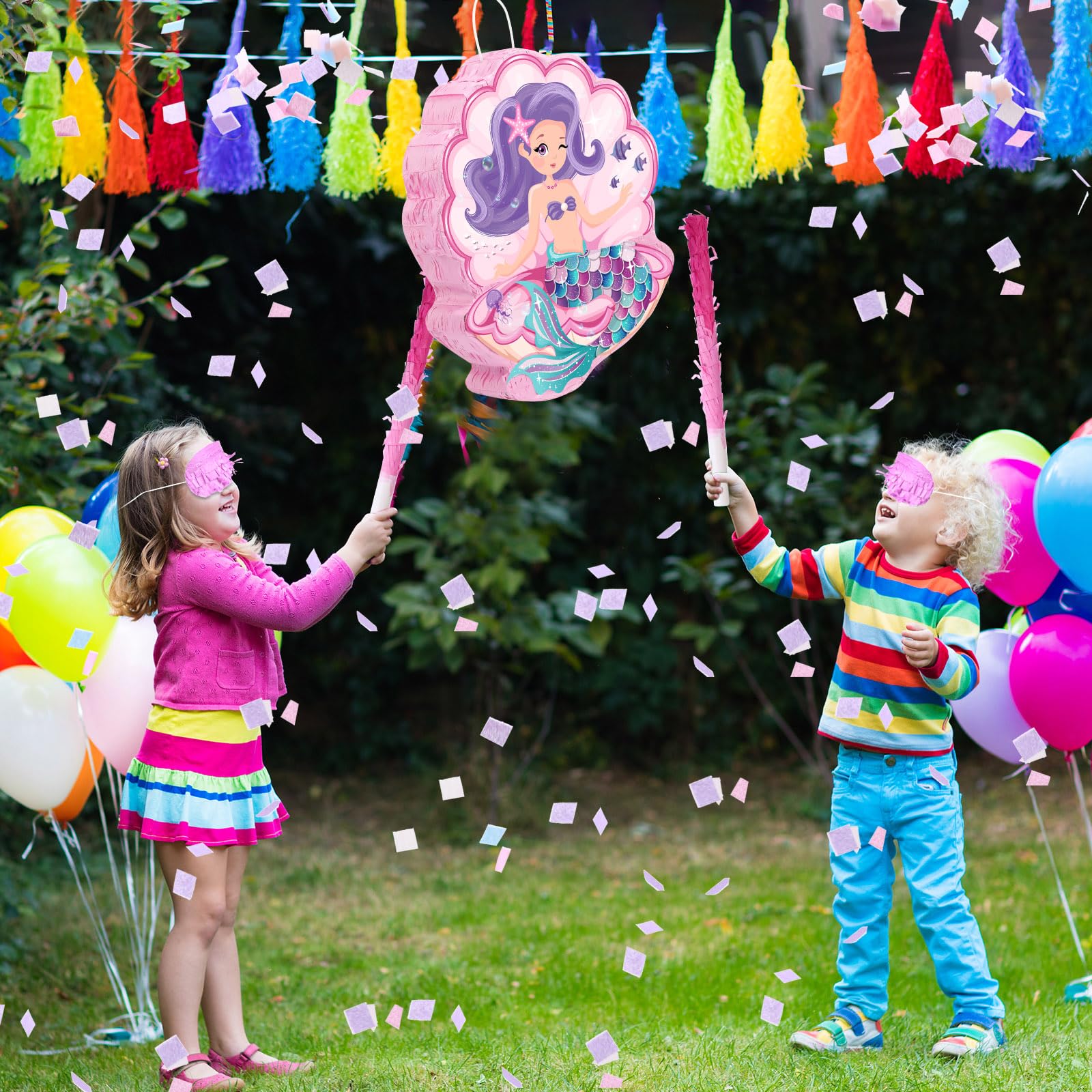 Pinata di Conchiglia con Sirena per Festa di Compleanno Ragazza, Pinata a Tema Mare con Bastone Pinata, Benda sugli Occhi e Coriandoli per Decorazioni di Compleanno a Sirena (Sirena)