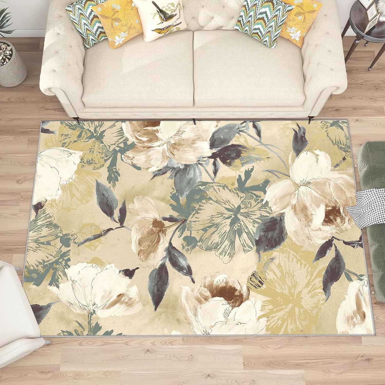 Washable 1.7x2.6 Area Rugs, Large Floral Print Rugs for Living Room Non-Slip Soft Modern Rugs for Bedroom, Accent Floor Carpet for Dining Room Entryway
