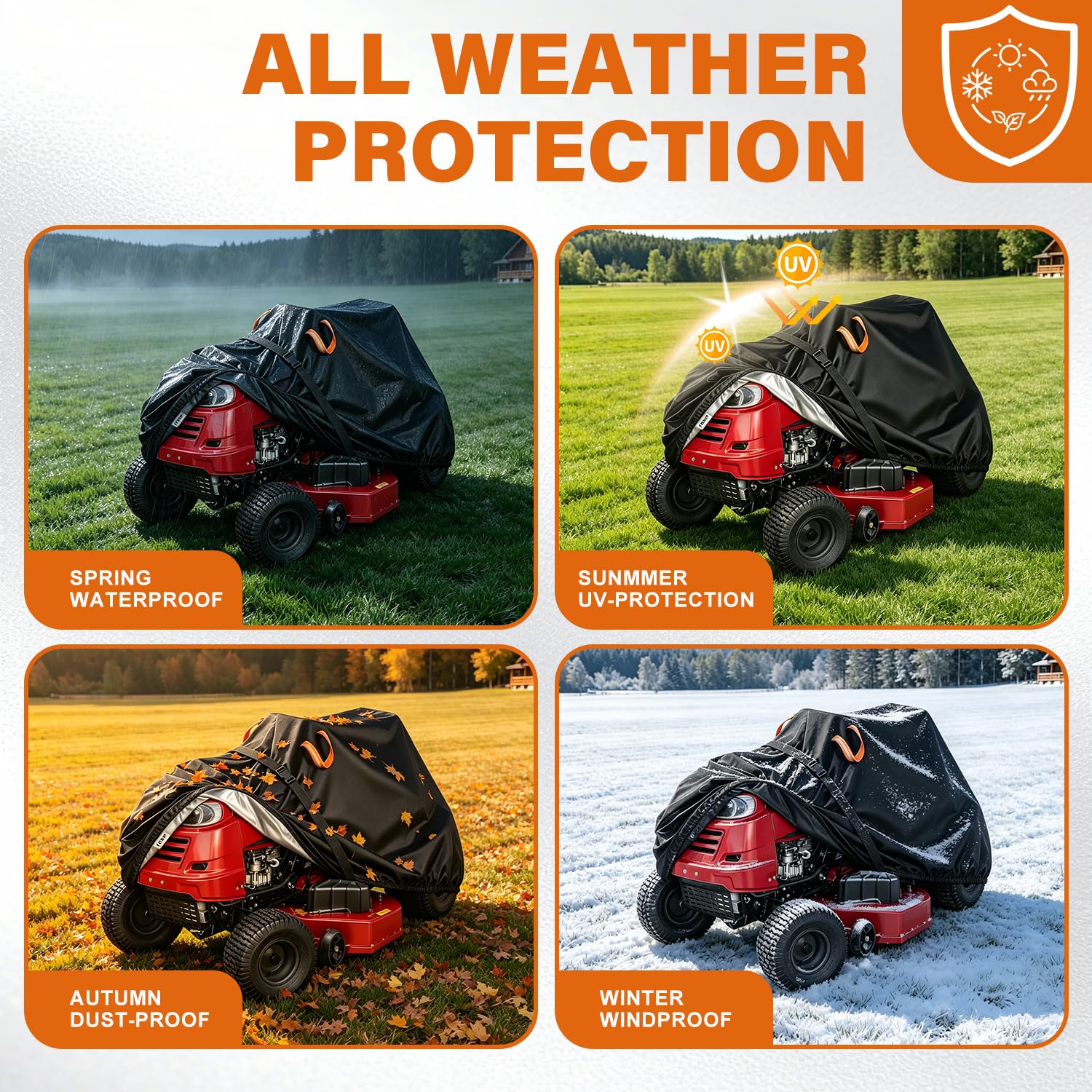Fundas para cortacésped impermeables al aire libre, poliéster 600D resistente a los rayos UV 600D, se adapta a cubiertas de hasta 54 pulgadas, cubierta para cortacésped, accesorios de