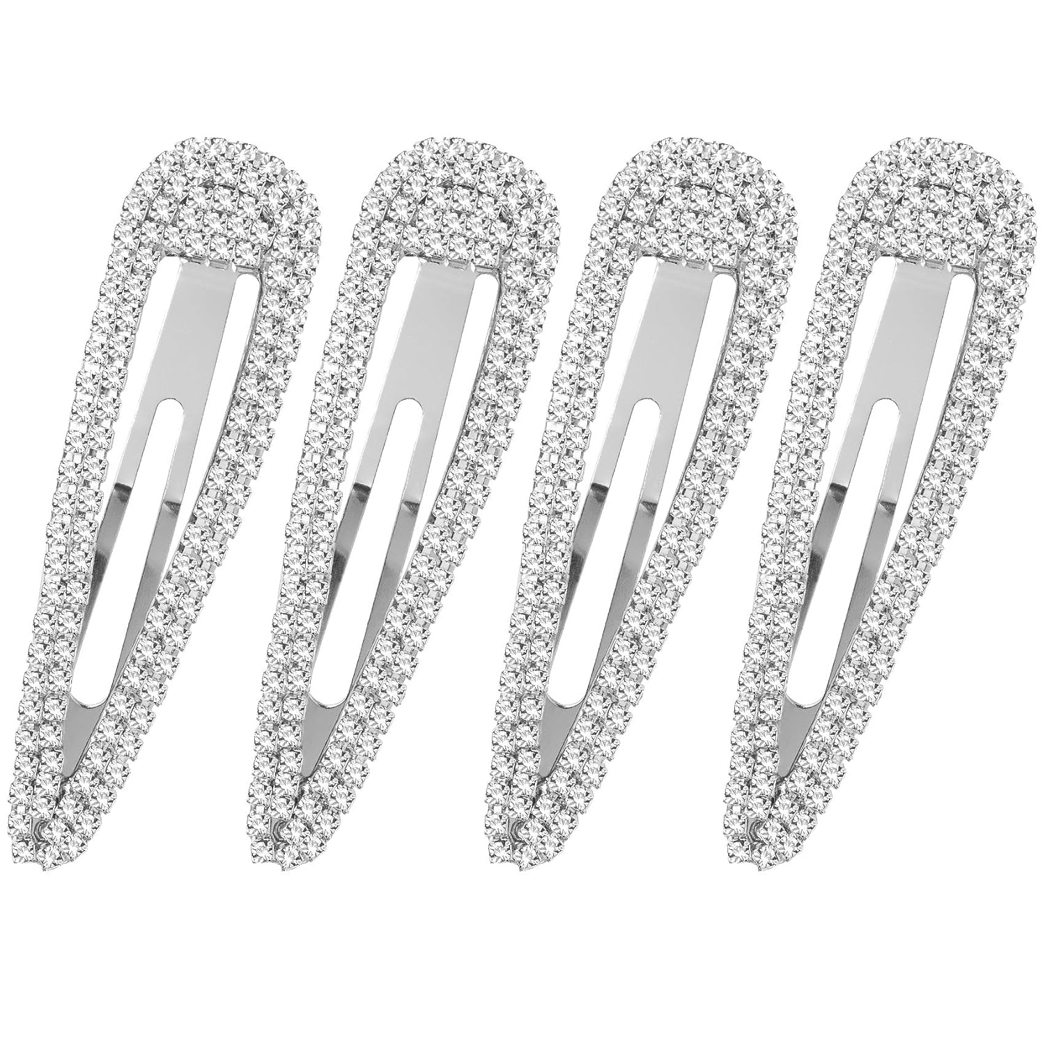 HINZIC 4Pcs 3 Inch Rhinestone Hair Clips, Sparkly Snap Hair Barrettes, Metal No
