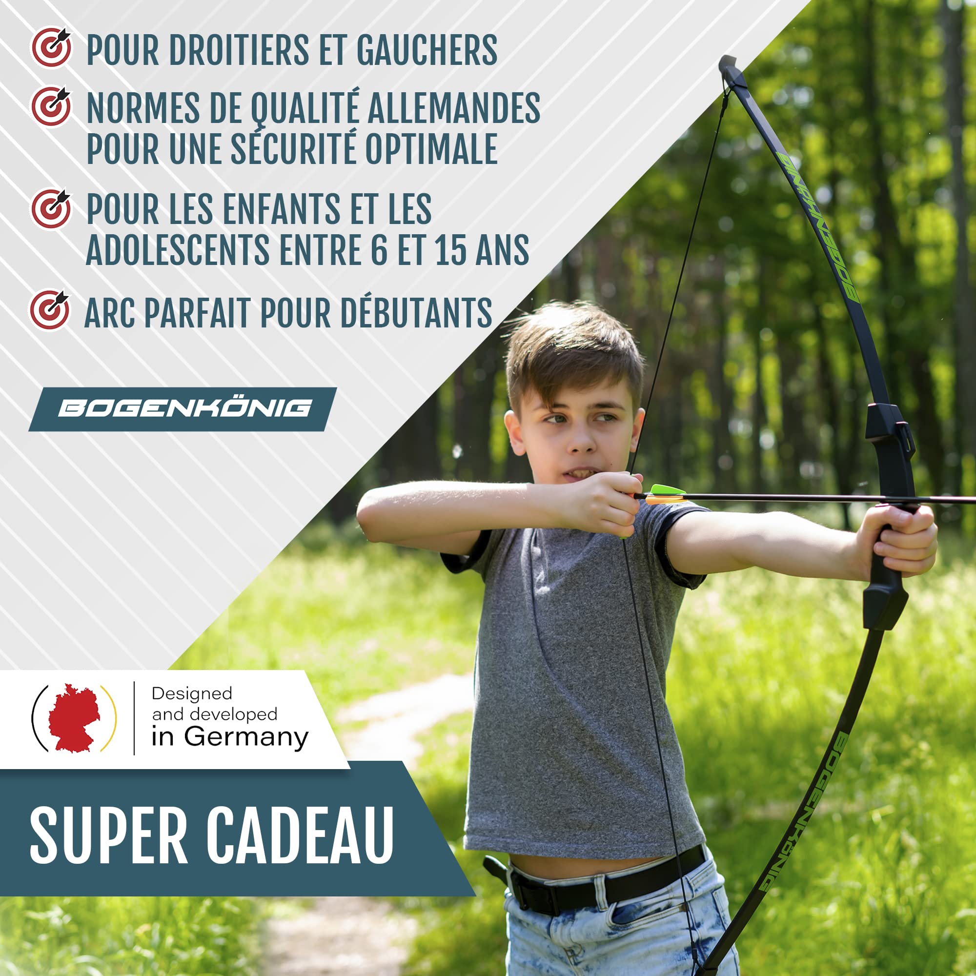 Jeu d'arc et de flèche pour enfants - Force de traction - Kit d'arc pour enfants avec ventouse et flèche avec pointe - Jeu de tir à l'arc pour enfants