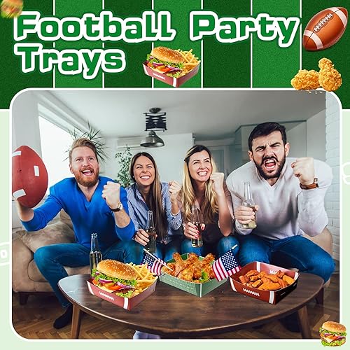 Miniatura 6 de Umigy Paquete de 100 bandejas de papel de fútbol de 5 libras, platos de fútbol grandes, botes de alimentos, cuencos de fútbol desechables, bandejas
