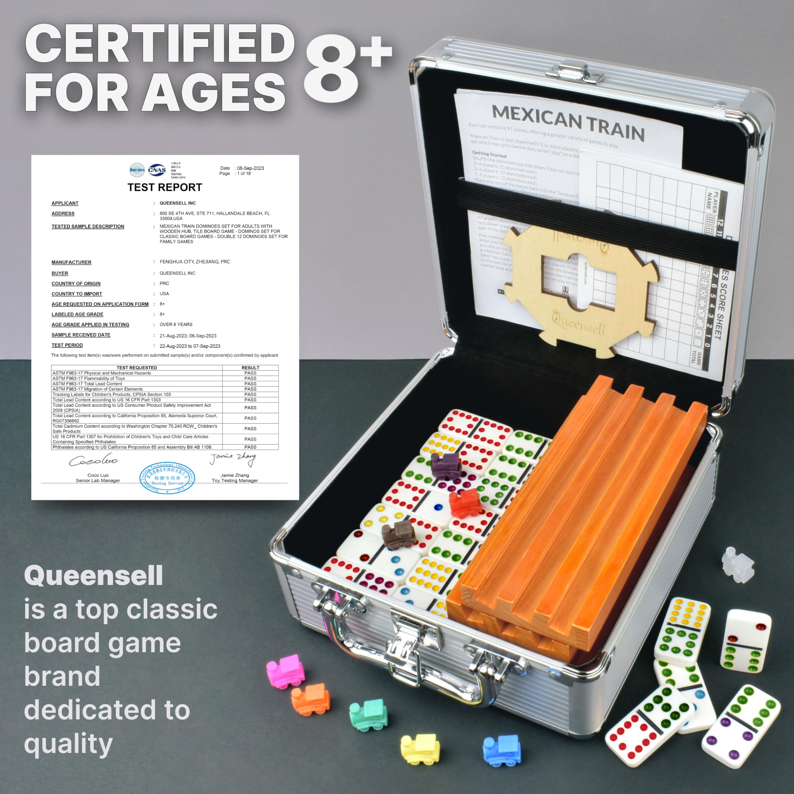 Amazon.com: Queensell Mexican Train Dominoes Set with 8 Holders