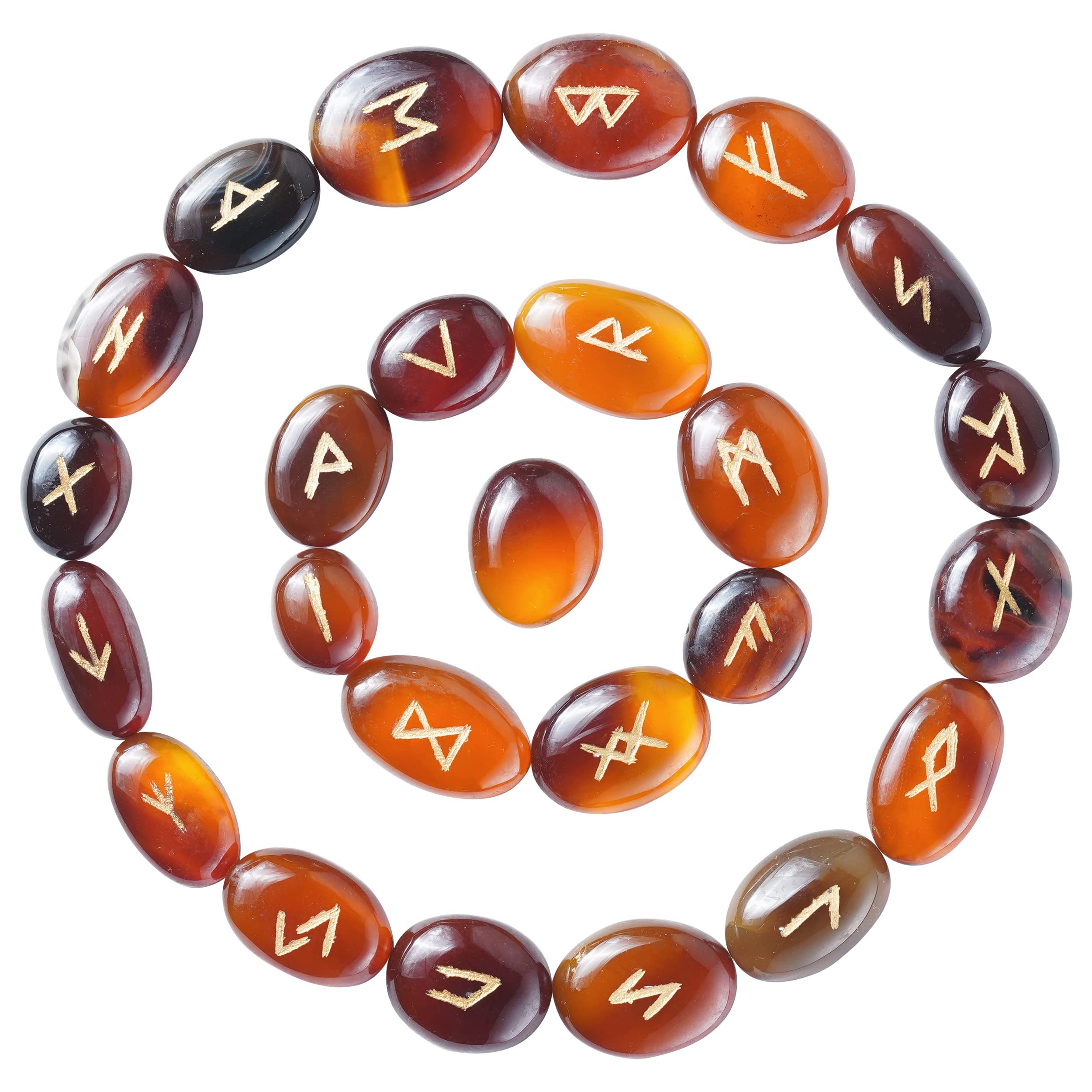 Crocon Brown Onyx Stone Handmade Rune Stones with Elder Futhark Alphabet Engraved 25 pcs Runes Stones Crystal Set for Beginners Reiki Healing with a Pouch & Rune Good Luck Viking Runes Stones Gift