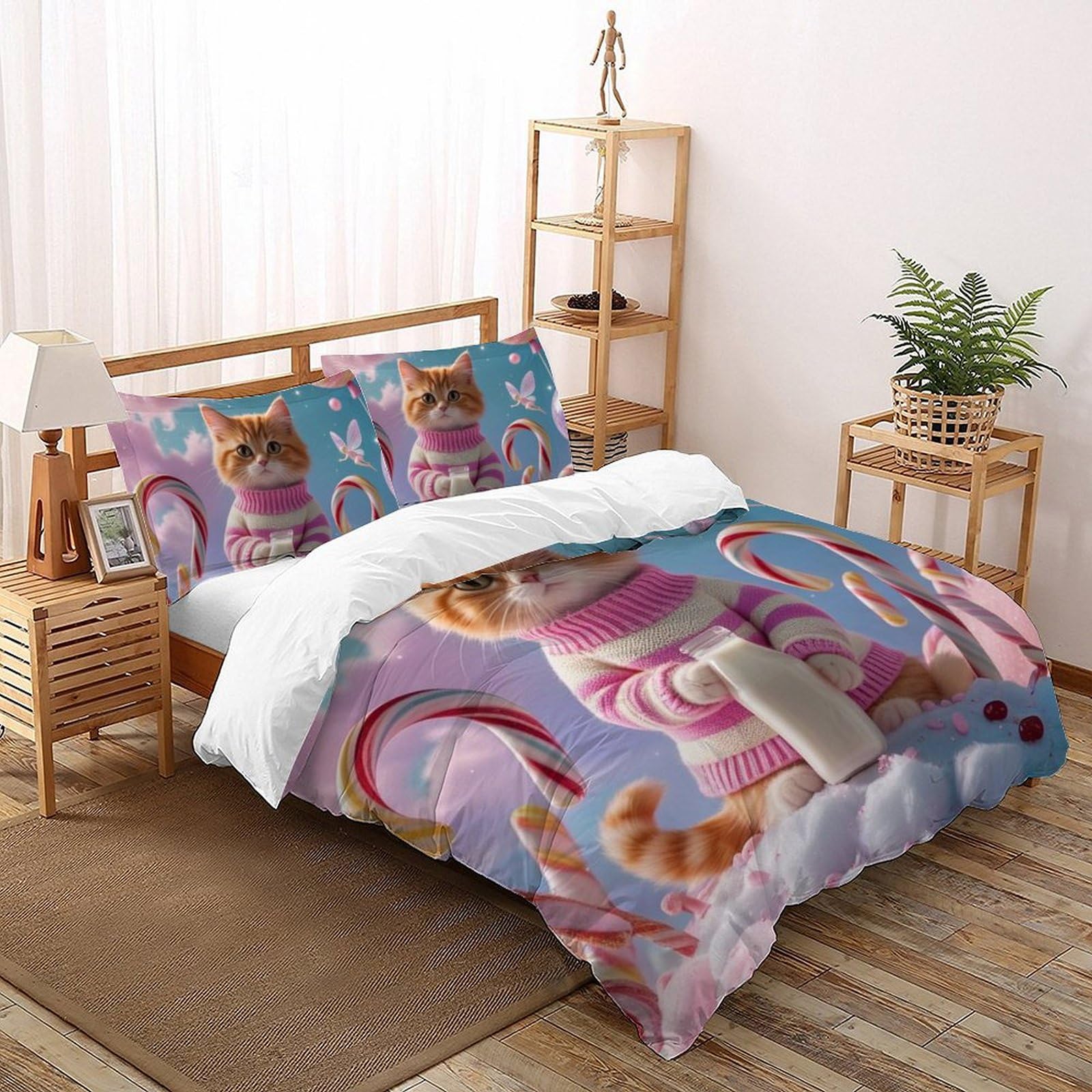 Housse de couette chaton rose lit king microfibre animaux imprimé 3D