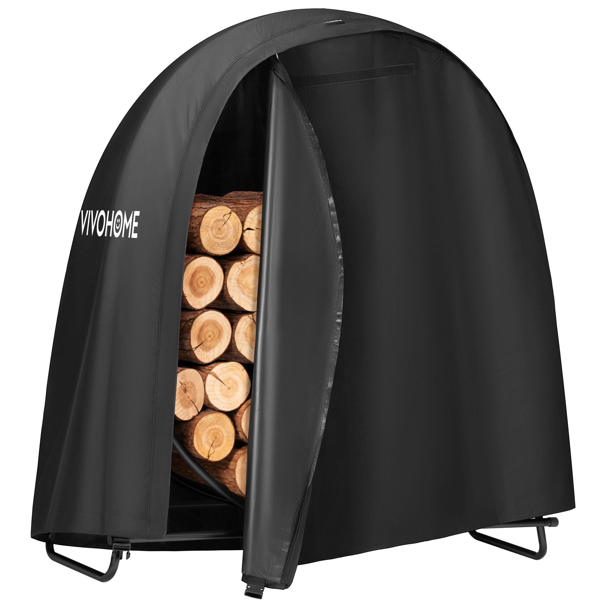 VIVOHOME 48 Inches Firewood Log Rack Hoop with Round Cover, Heavy Duty Solid Steel Fire Wood Storage Rack and Cover Set with Zipper, Round Log Holder Ring for Indoor Outdoor Patio Deck Porch