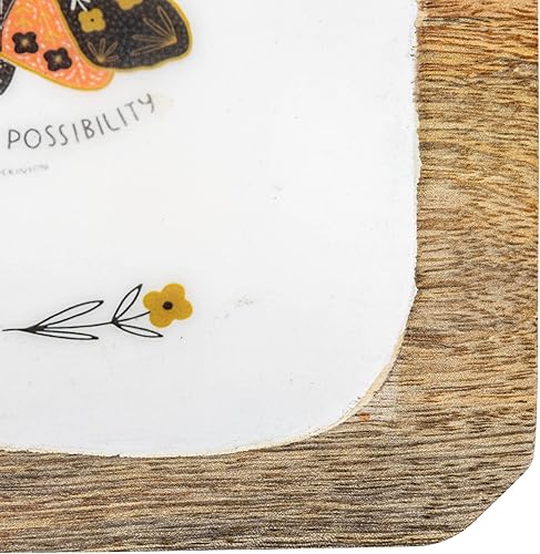 Miniatura 6 de Creative Co-Op Polillas y flores de madera esmaltada, juego de 3 tamaños, bandeja multicolor, multicolor