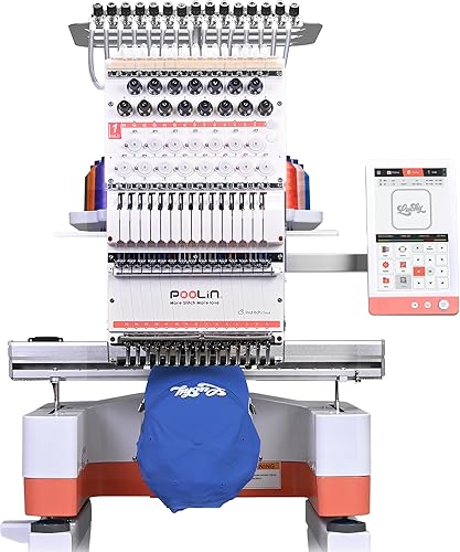 Poolin EOM 15-Needle Commercial Embroidery Machine,14.2"x9.5" Large Embroidery Area for Small Business – Built for Hats, Caps & Daily Orders, Auto Color Change & Trim,WiFi/USB Design Transfer