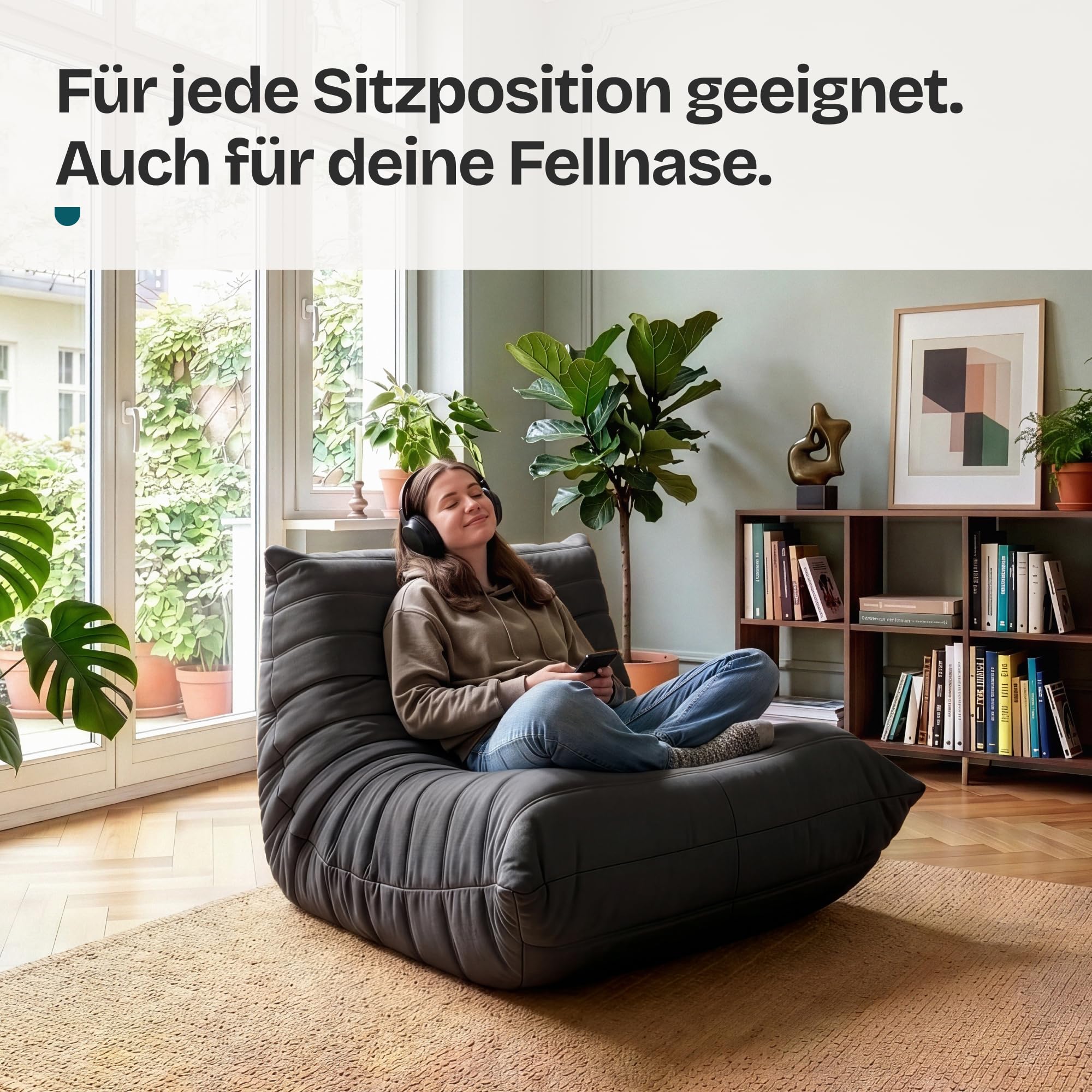 [en.casa] Bodensessel Kodsø Bodenstuhl mit Rückenlehne Lesesessel gepolstert Bodenkissen Sitzsack Sofa Mikrofaser Bodensofa 75 x 90 x 100 cm Relaxsessel Schwarz