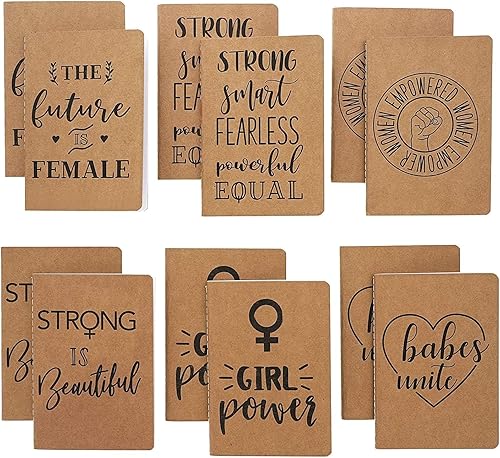 Paquete de 12 diarios feministas de papel kraft con páginas forradas, 40 hojas cada una (4 x 5.7 pulgadas)