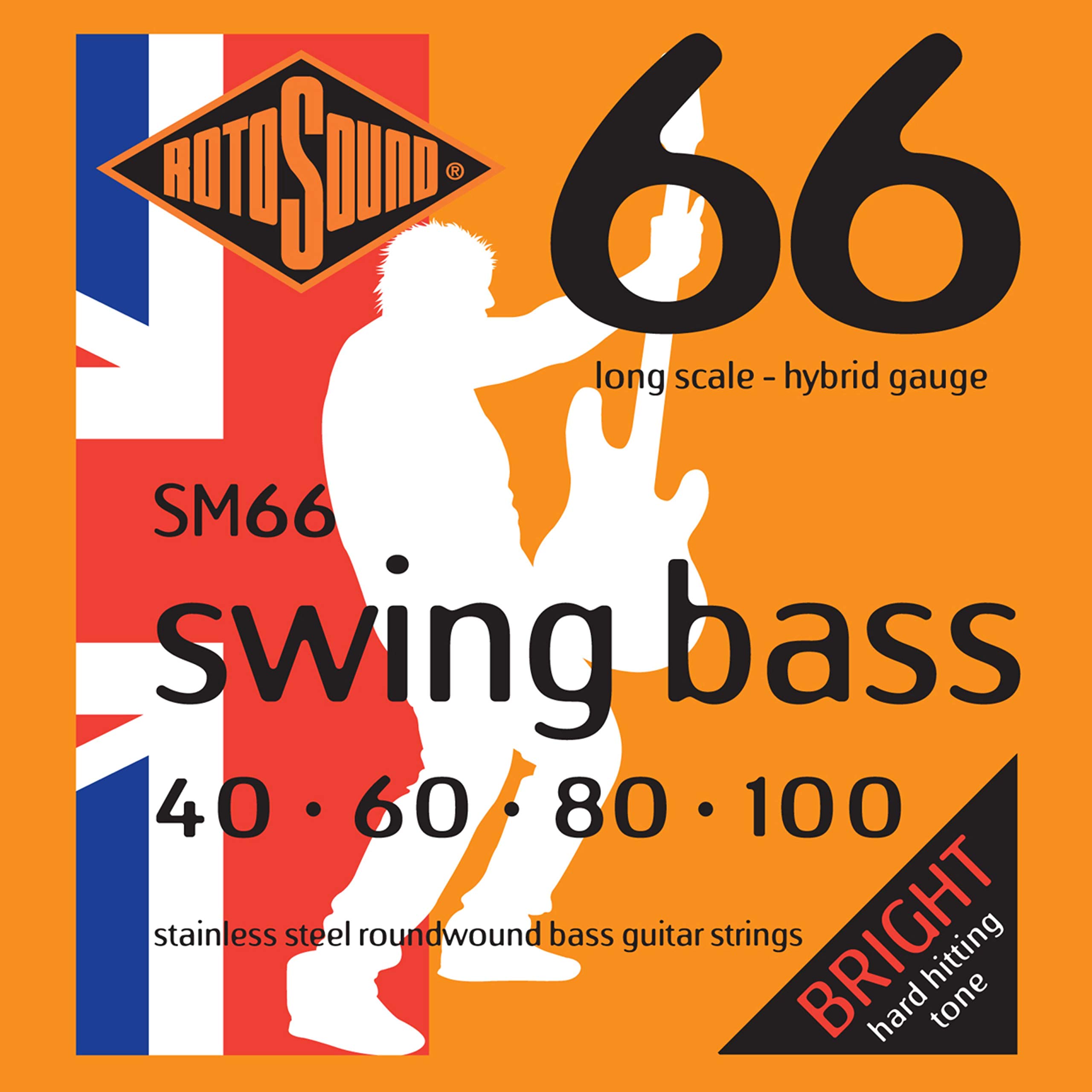 SM66 Stainless Steel Hybrid Gauge Roundwound Bass Strings (40 60 80 100), White Black Red Blue, Small Medium Large X-Large 2X-Large