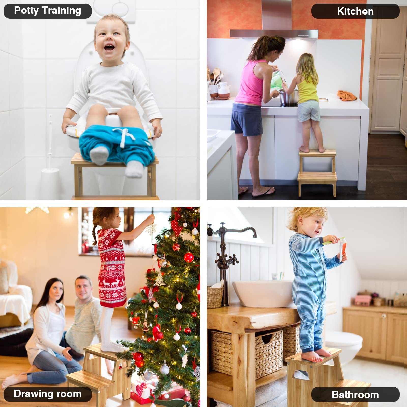 BAMGROW Kids Step Stools for Toddlers Bathroom Bamboo Wood Toddler