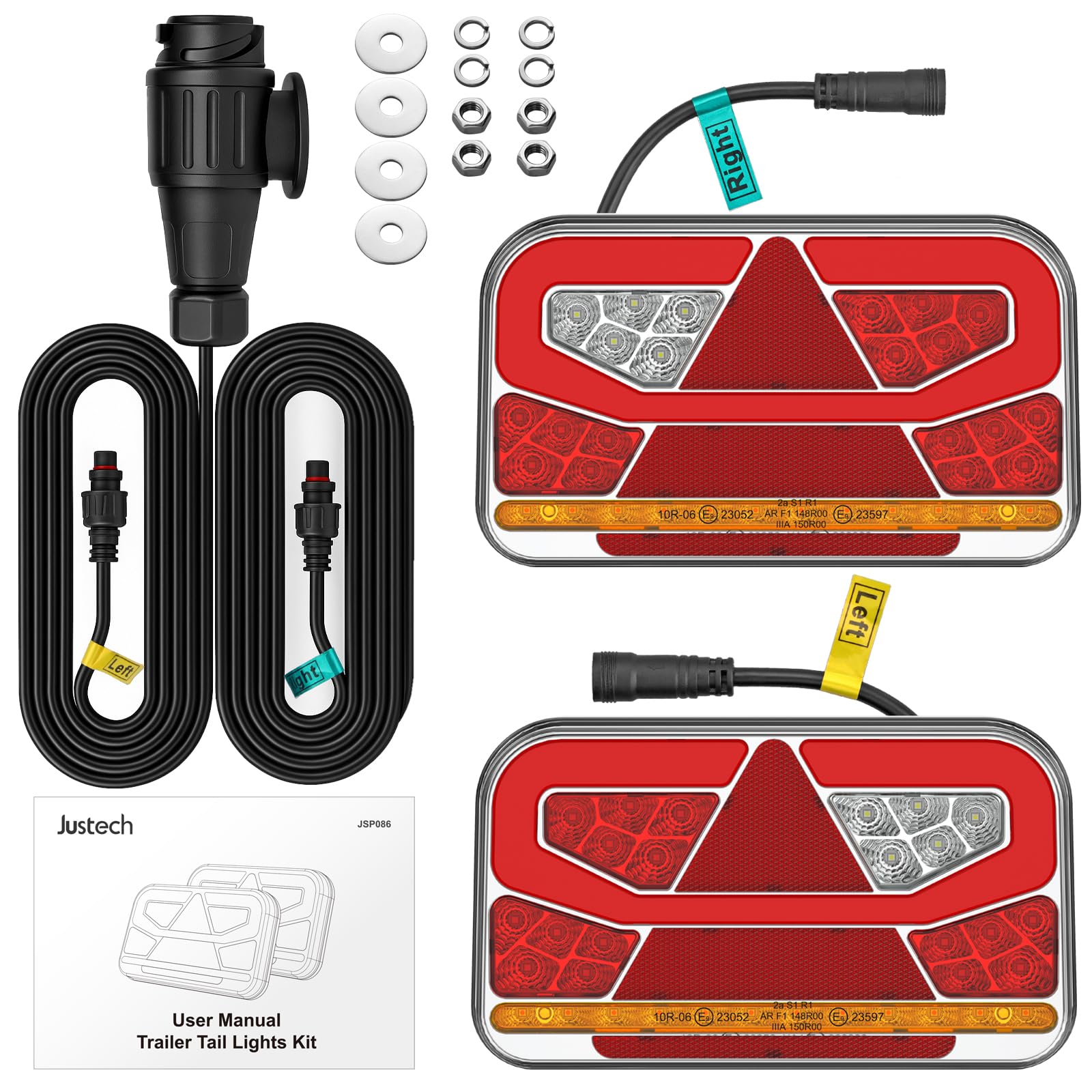 Justech Anhänger Rückleuchten 12V Universal Rückleuchten Set Anhänger Komplett Rücklicht 13 Polig Stecker Anhängerbeleuchtung mit 5m Kabel Rückfahrlicht mit E9 für Wohnwagen KFZ PKW | 13 Polig Anhängerbeleuchtung mit 5m Kabel Rückfahrlicht mit E9 für Wohn