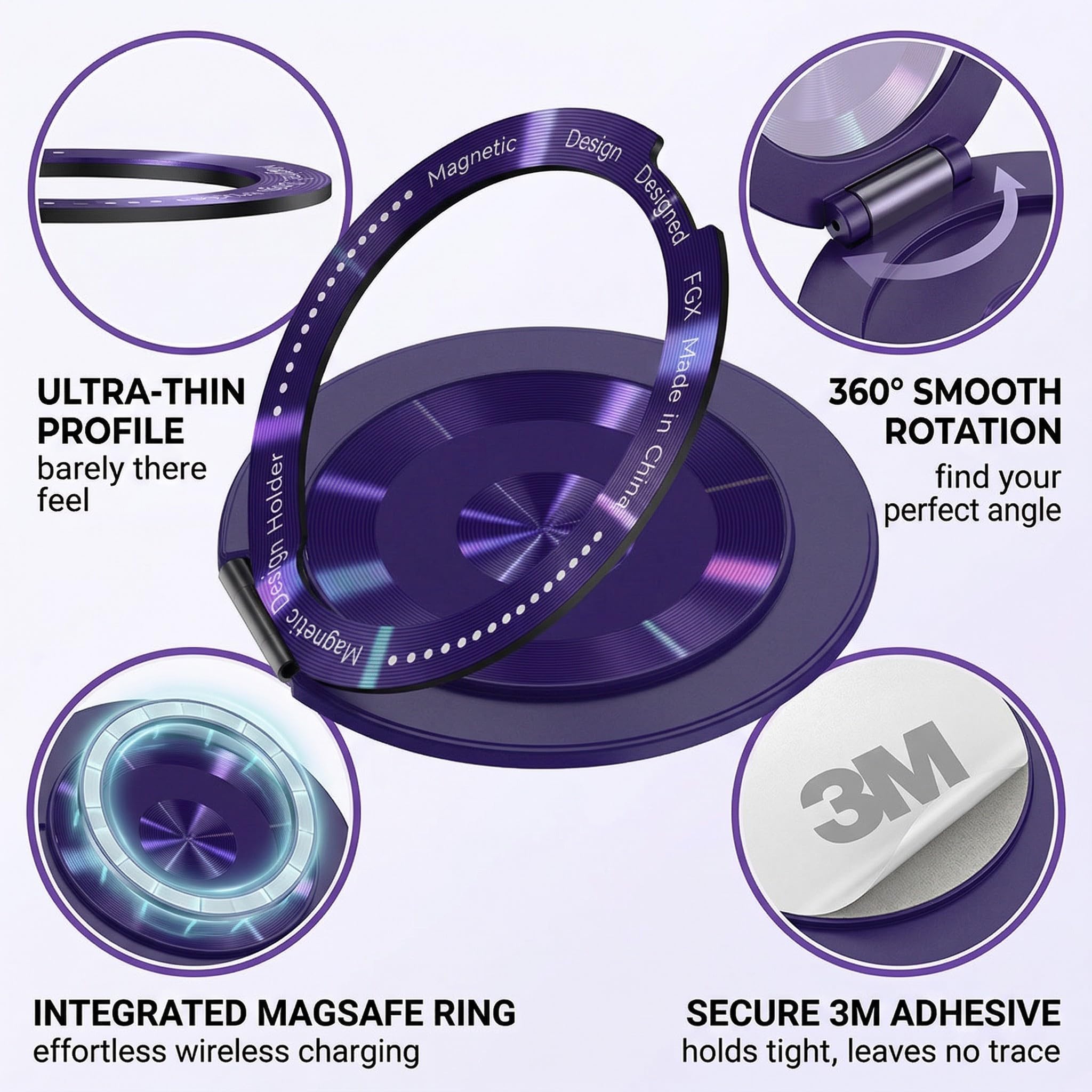 IEBTAWN LYITZW 1 Anello Cellulare Universale,Supporto Telefono Rotazione 360°,Impugnatura Sicura per Mani Libere,Angolo Regolabile per Visione Desktop,Videochiamate e Apprendimento Online, Viola