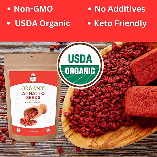 Miniatura 3 de SPICY ORGANIC Semillas de Annatto enteras de 8 onzas  Certificado orgánico por USDA  Semillas de achiote totalmente naturales, especias y