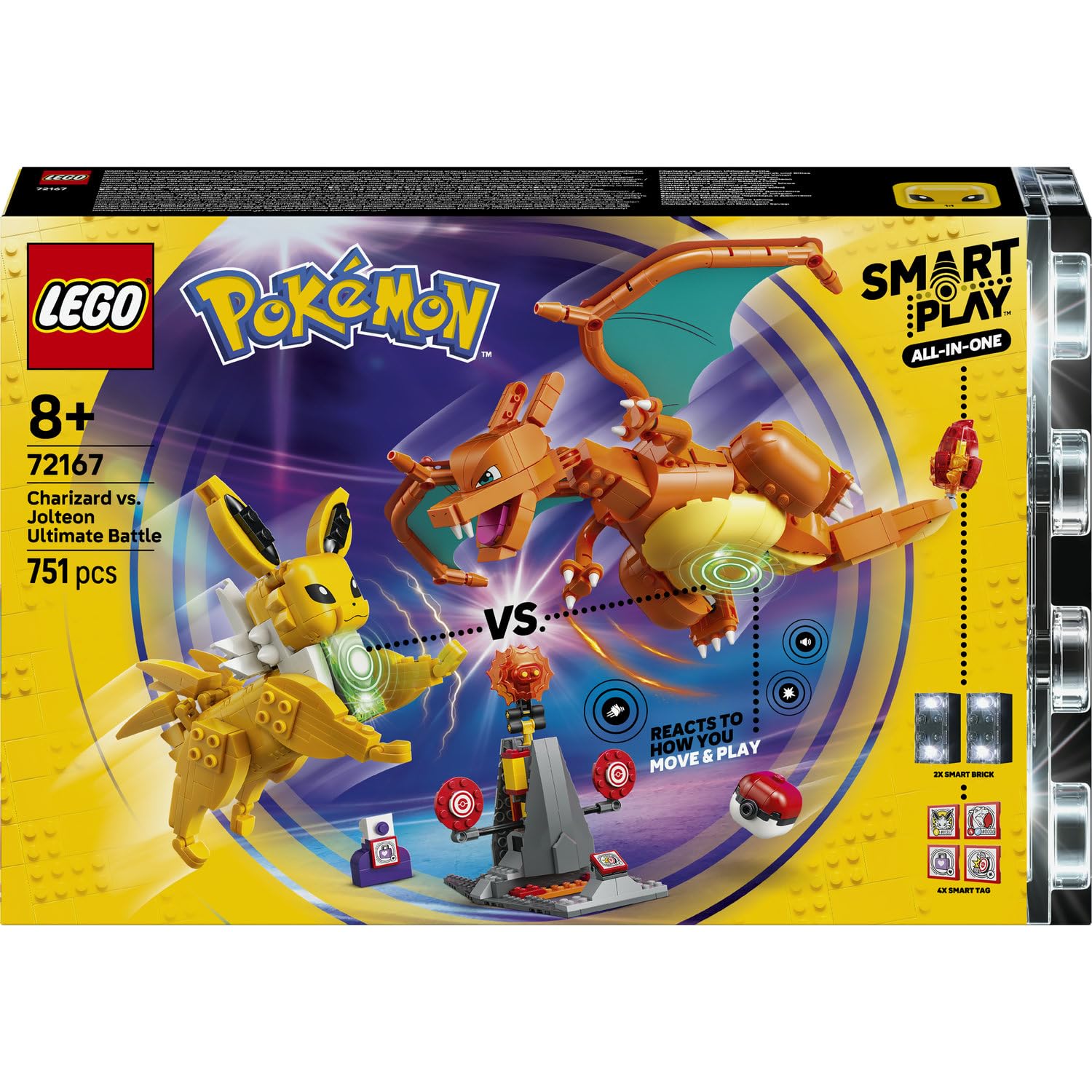LEGO Pokémon SMART Play: Charizard vs. Jolteon Ultimate Battle 72167 | 2 SMART Bricks & Charger Included, All-in-One Set, 4 Tags, 2 Figures, Gift Idea for 8+ Year Old Boys & Girls, 751 Pieces