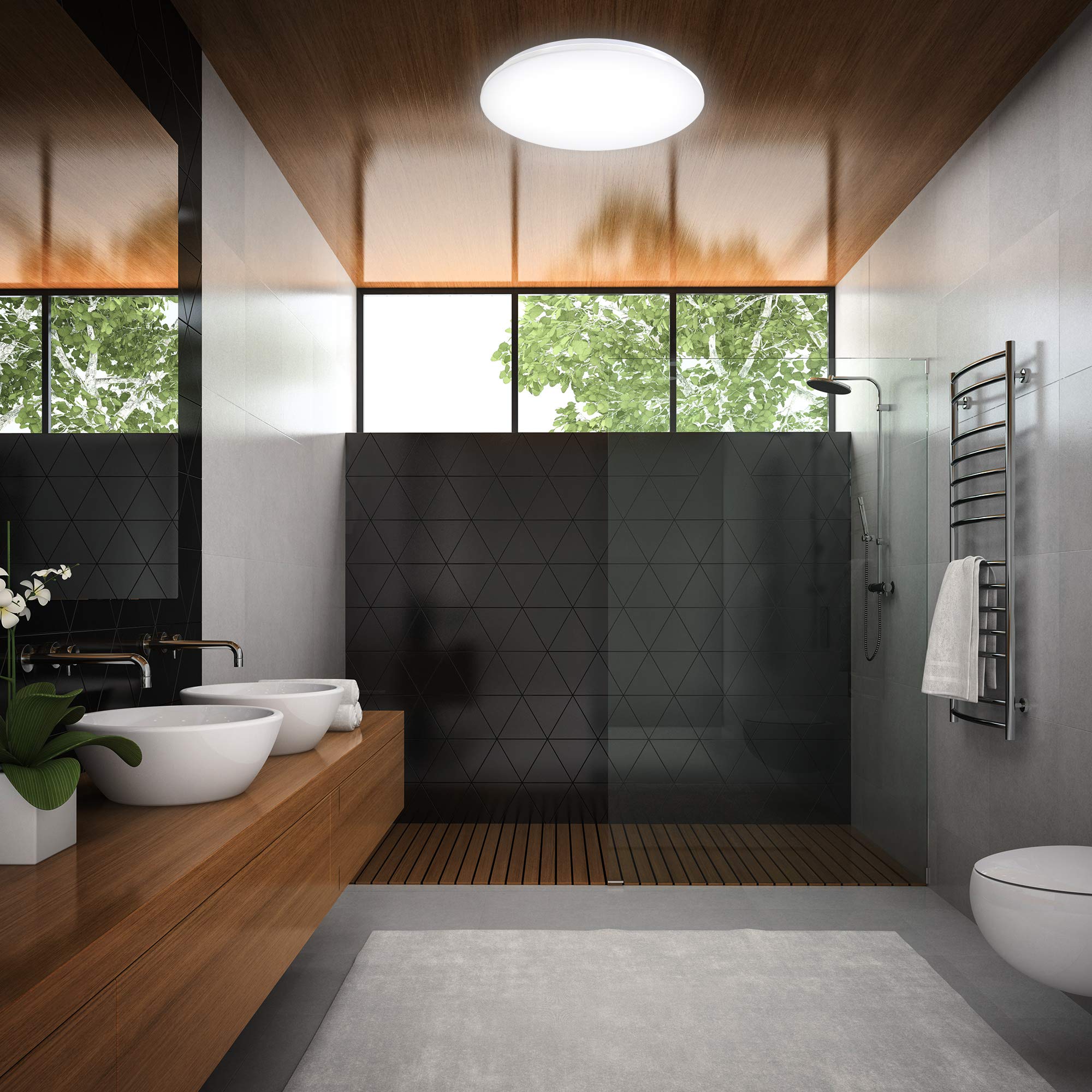B.K.Licht Lámpara de techo moderna I Ecológico I Fácil montaje I LED Plafón Ø30 cm IP44 Impermeable I Blanco Natural 4000K, 1200LM I Luz para baño I plafon led techo