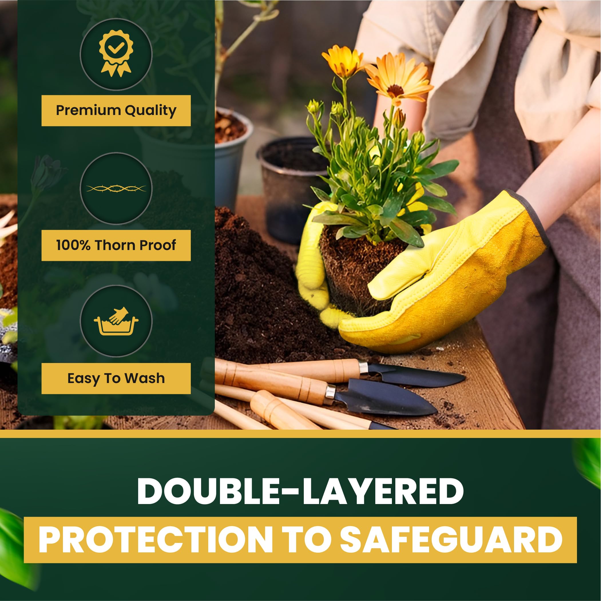 KEPLIN Thorn Proof Gardening Gloves for Women & Men, Heavy Duty Leather Garden Gloves, Long Gauntlet Sleeves - Image 4