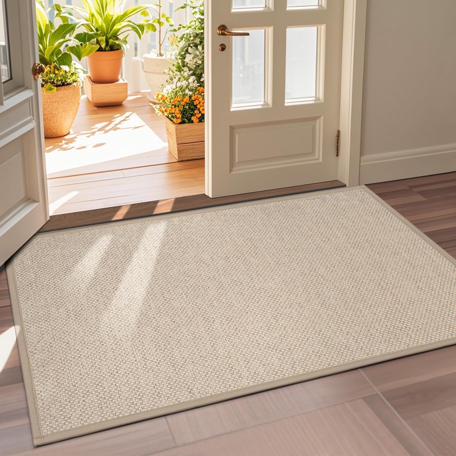 LEKEEPGO Door Mat 36"x59", Non Slip Door Mat Indoor Entrance, Rubber Backing Front Indoor Door mat Washable Absorbent Low-Profile Entryway Entry Resist Dirt Inside Door Mats, Khaki 3' x 4'11" (Rectangular) Khaki