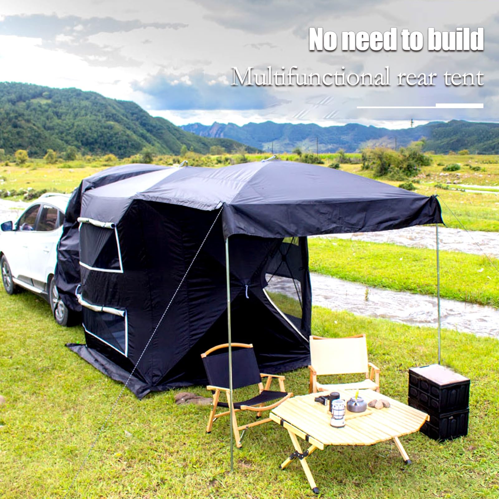 Busvorzelt - Freistehend Outdoor Zelt Luftzelt - Autozelt Vorzelt Camping Zelt, Freistehendes Autozelt mit Schlafkabine, Heckzelt Up für 4 Personen(Noir,Medium)