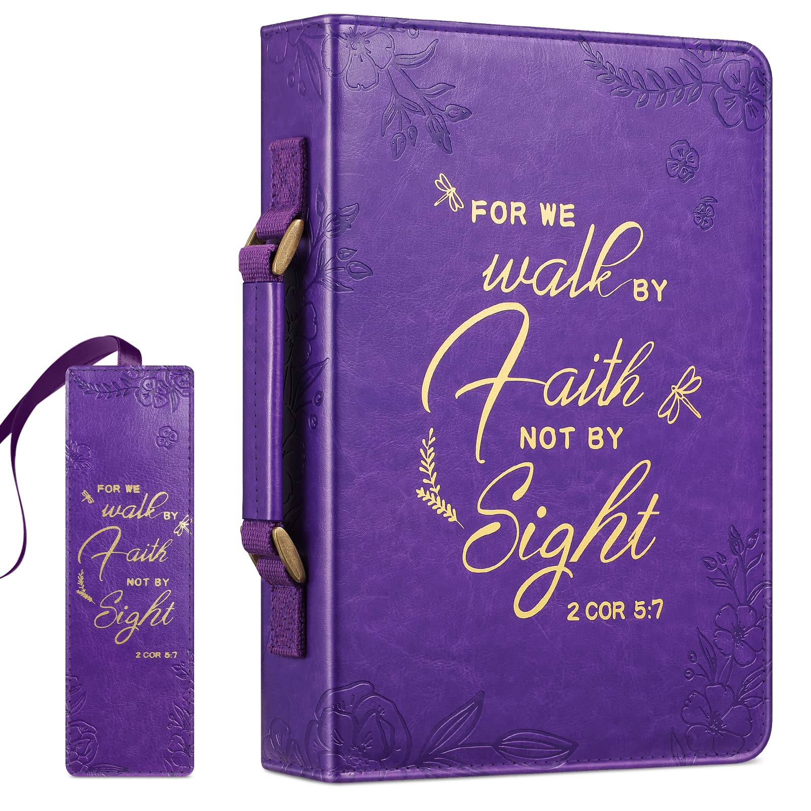 FINPAC Large Classic Bible Cover Vegan Leather Carrying Book Case Church Bag Bible Protective with Handle, Gift for Women, Mother, Friends, Purple