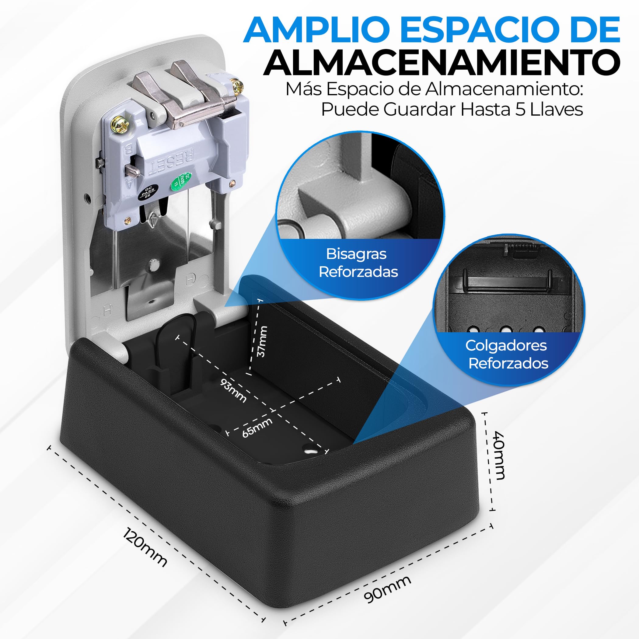 QJF Caja de Seguridad para Llaves con Código de 4 Dígitos para Pared o Colgar en Exterior o Interior, Casas, Vvdas Turísticas, B&B. Cajetín Llaves con Código de Fácil Instalación. Llaveros de Regalo.