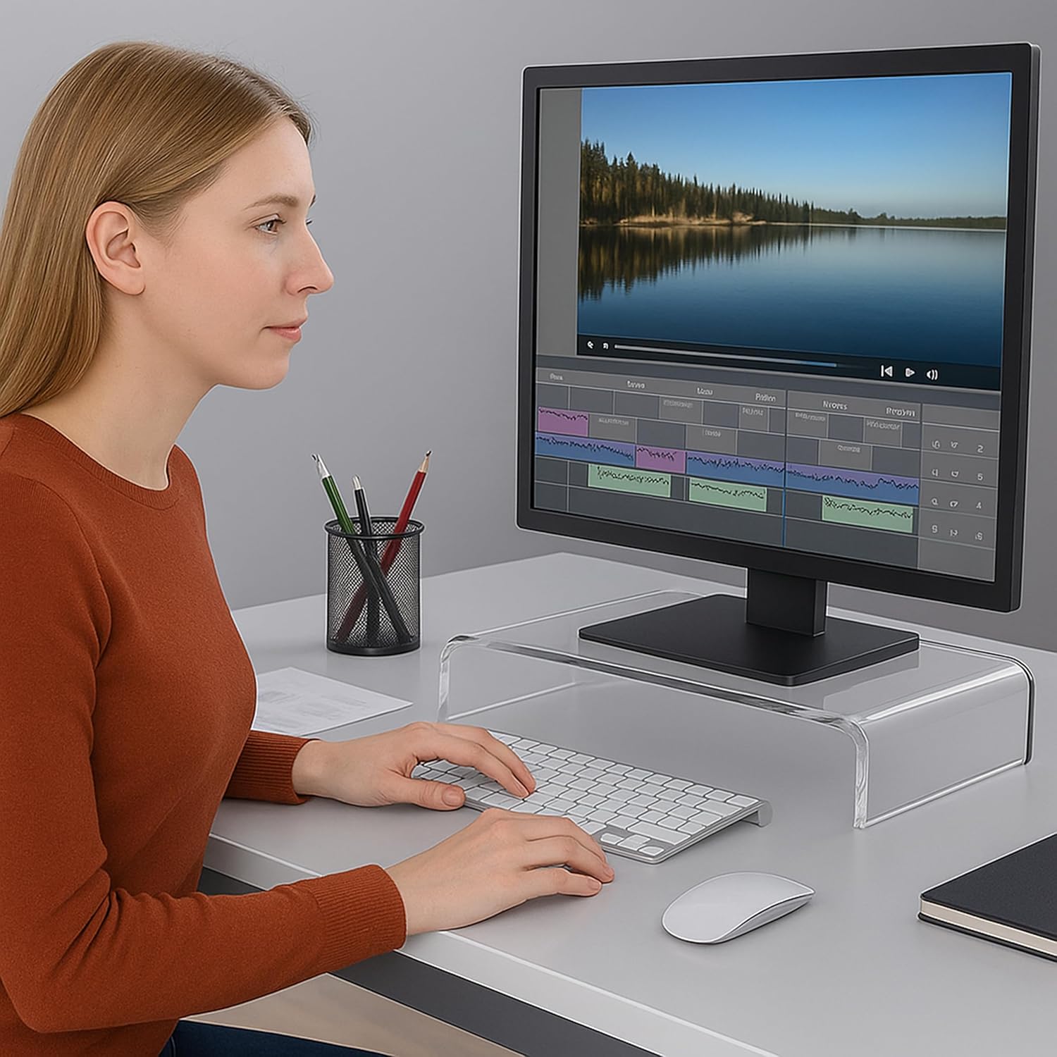 Mnixy AMT Premium Acrylic Clear Monitor Riser Laptop/PC/Multimedia Monitor Stand for Home Office (Medium)