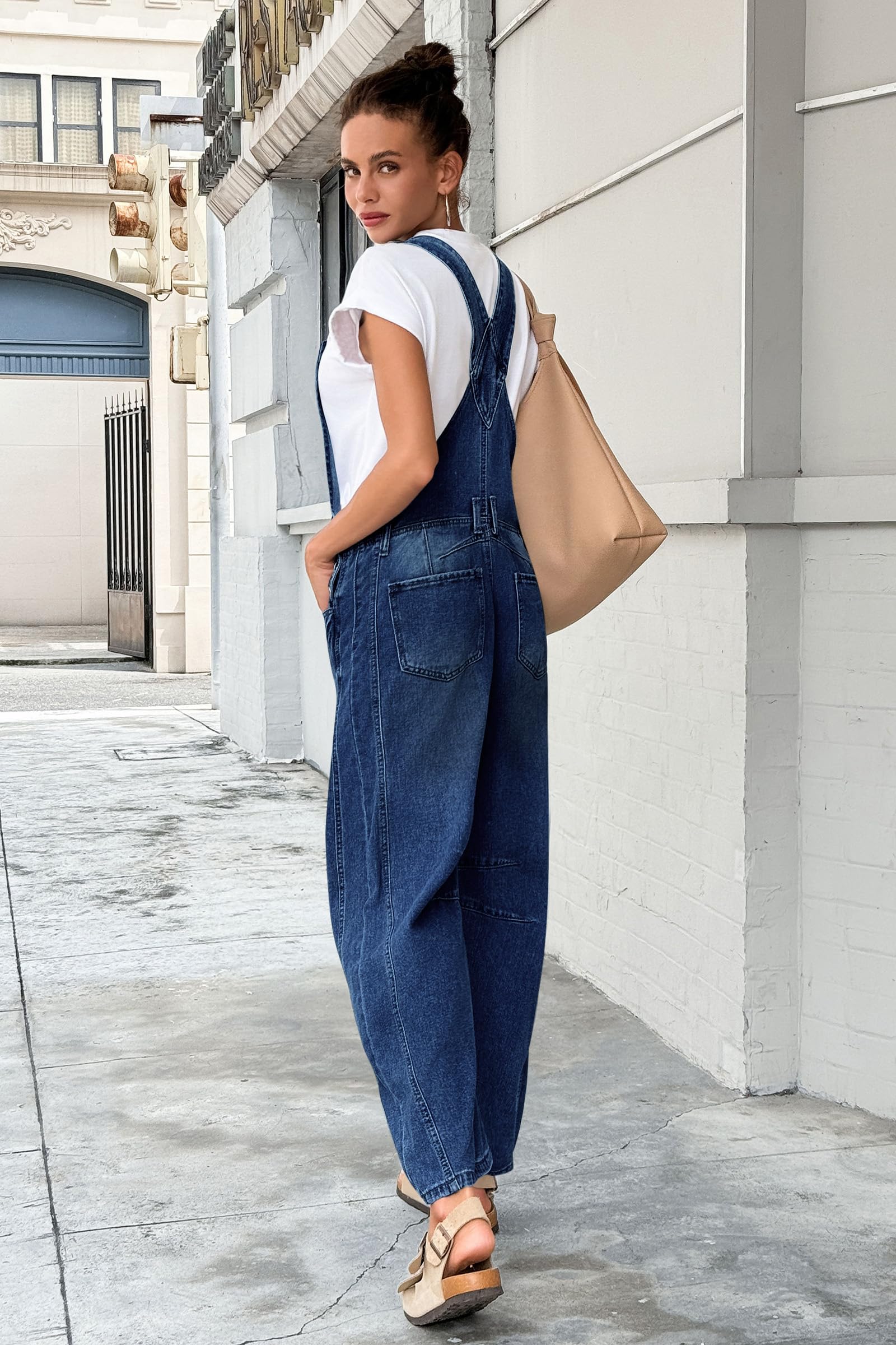 PLNOTME Salopette en jean pour femme avec bretelles réglables et poches