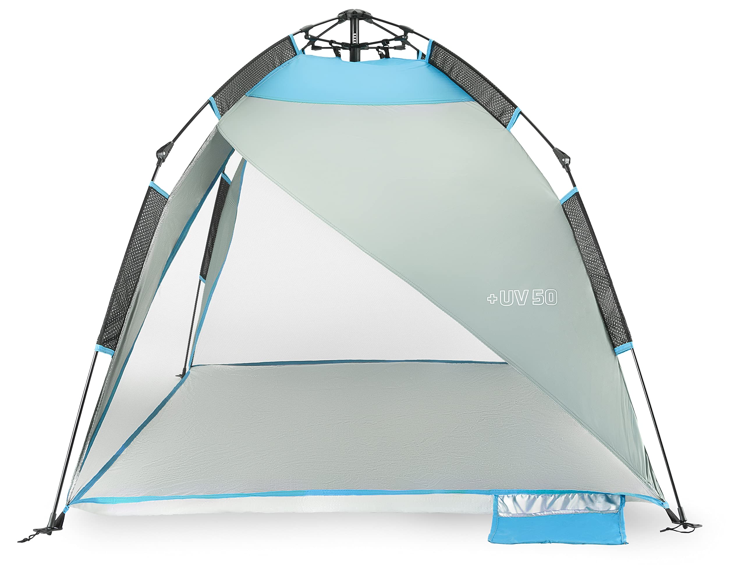 Aéré Tente de Plage, Tente de Plage avec Sac de Transport, avec Poches de Sable, pour Famille Plage, Camping, Jardin, Protection Solaire (Bleu-Gris)