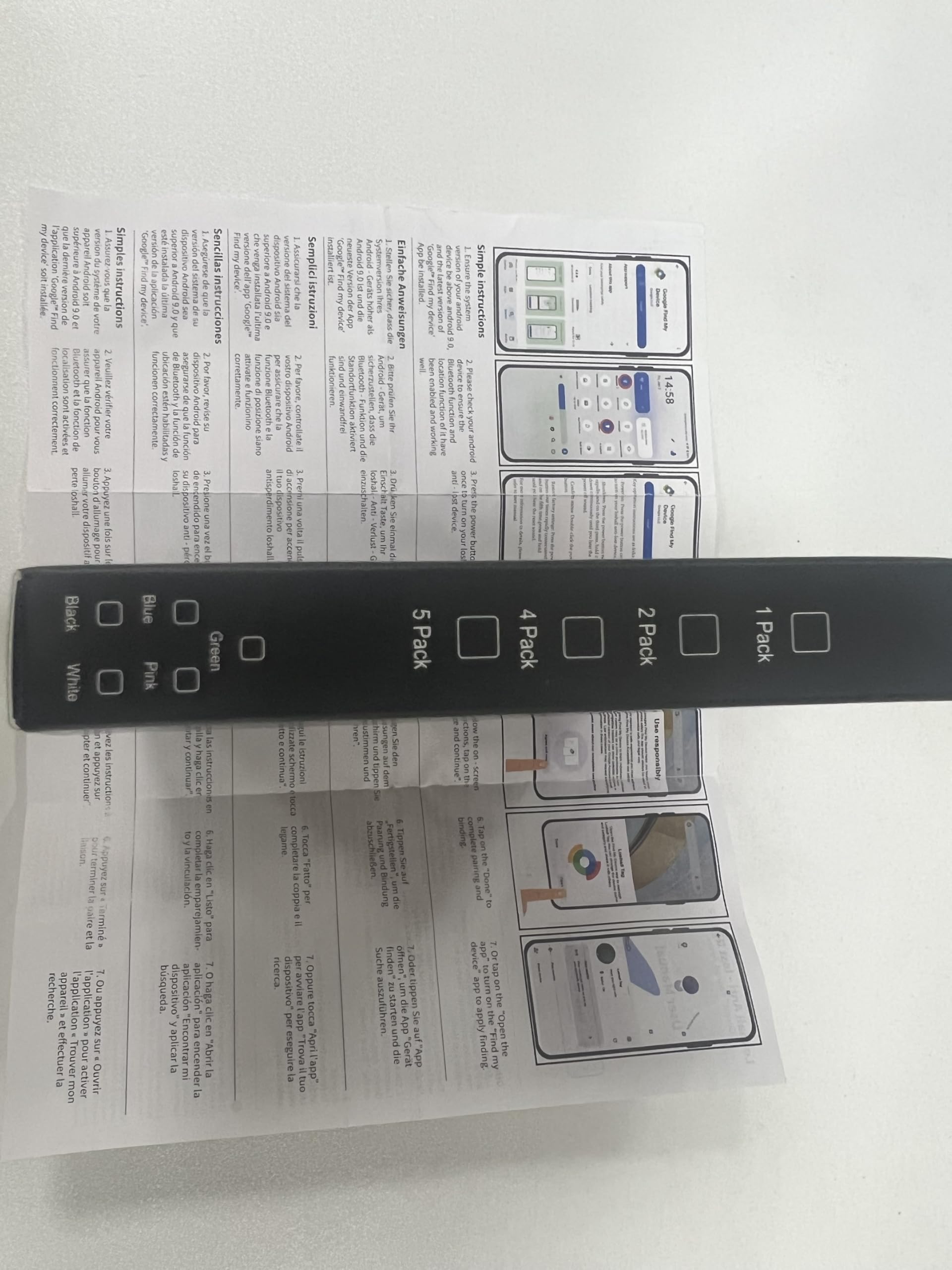 Android Smart Tag, Tracker con Google's Find Hub (Solo Android), IP68 Impermeabile, Bluetooth Localizzatore con Custodia Protettiva, Trova Oggetti per Chiavi/Bagagli/Portafogli, 4 Nero