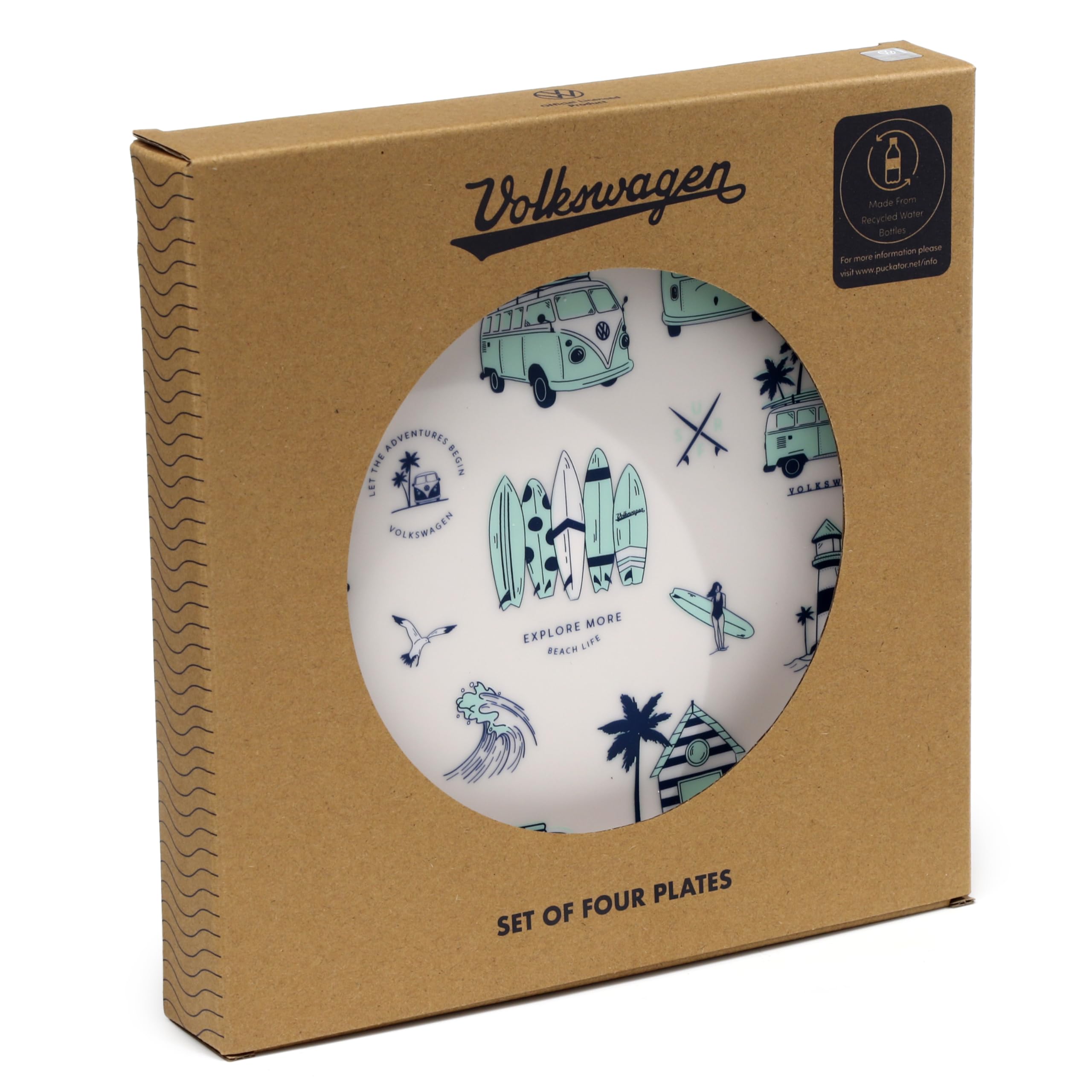 Puckator Set di 4 Piatti da Picnic in rPET Explore Volkswagen T1