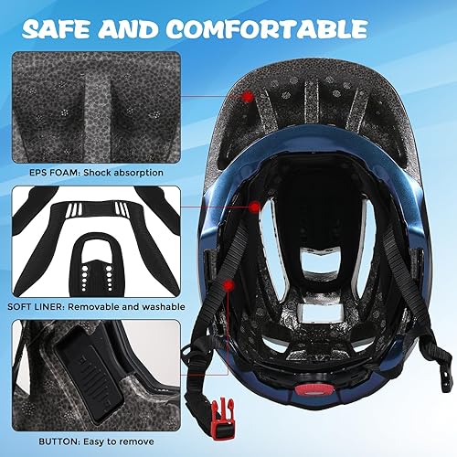 Miniatura 3 de Lixada Casco de ciclismo para niños, casco de ciclismo desmontable ajustable para niños, bicicleta, monopatín, equipo de protección (20.5-22