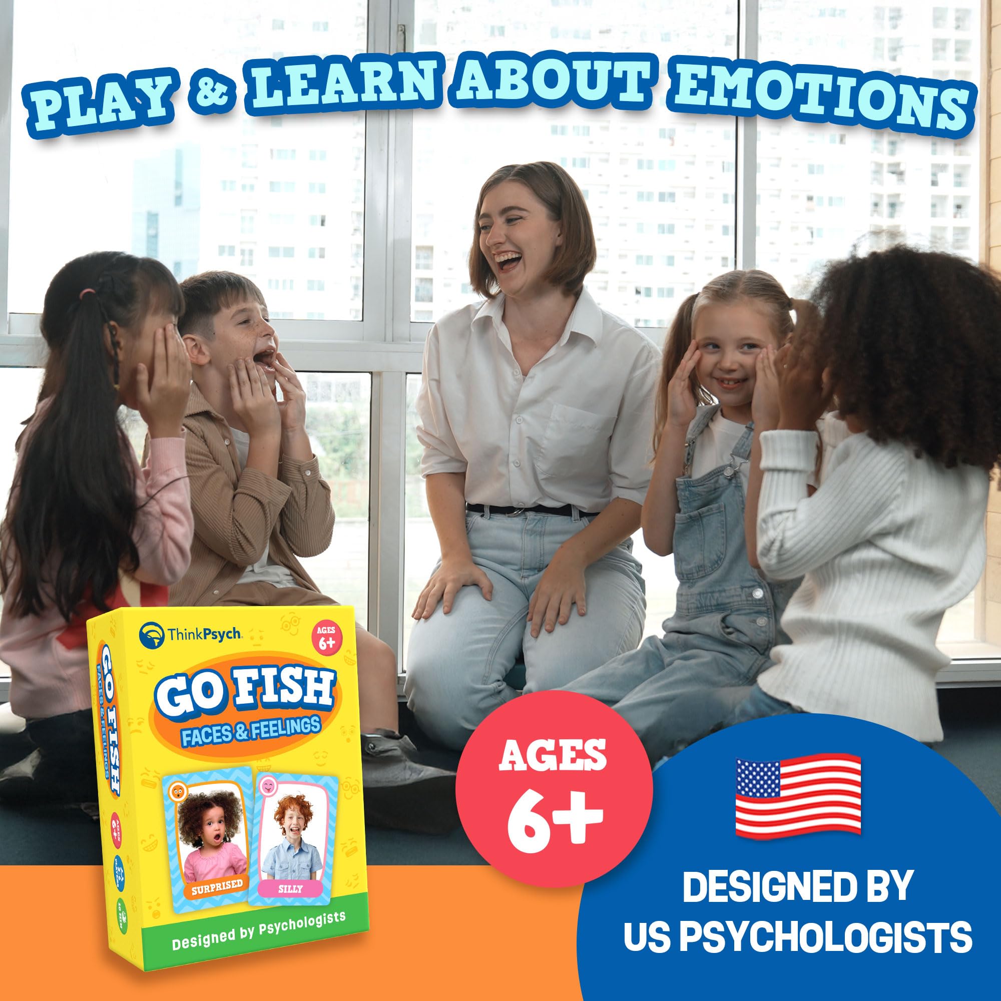 ThinkPsych Go Fish - Faces & Feelings Card Game | Social Emotional Learning Game for Kids Ages 6+ | Learn Emotions Through Play | 2-6 Players | Home, Therapy & Classroom Use