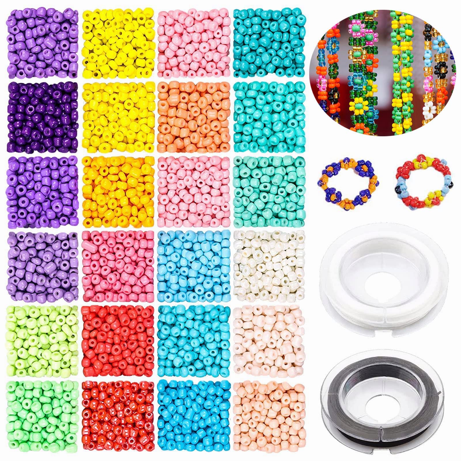 Prettme Multicolor A 4Mm Glass Seed Beads For Bracelet Making Kit,1920Pcs 6/0 Rainbow Colours Small Pony Tiny Beads For Embroidery Necklaces Earrings Crafting, Jewellery Making Kit