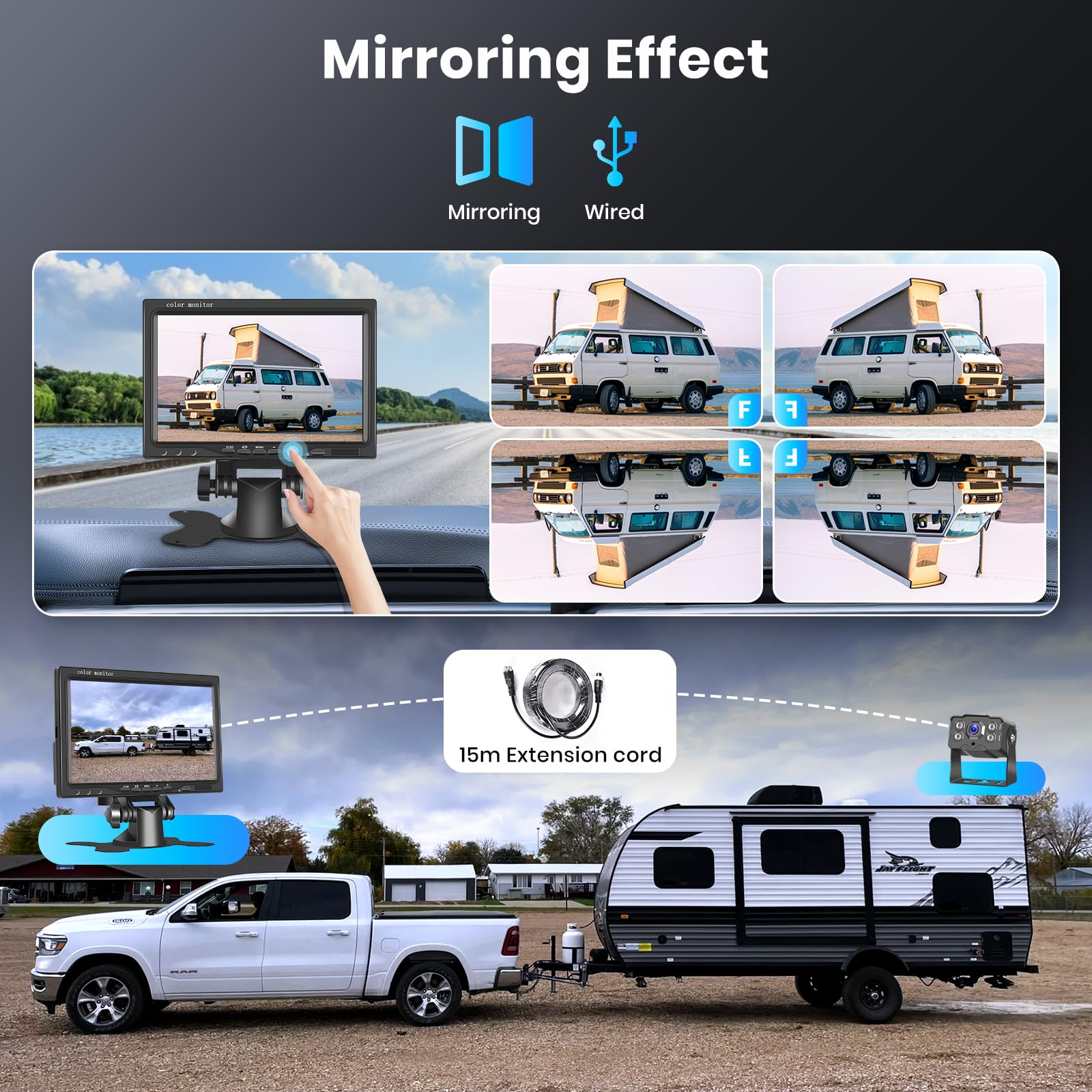 Podofo Telecamera Retromarcia Con Monitor 7 Pollici - Per Camion, Camper E RV - Visione Notturna, Impermeabile IP69 - Foto 10