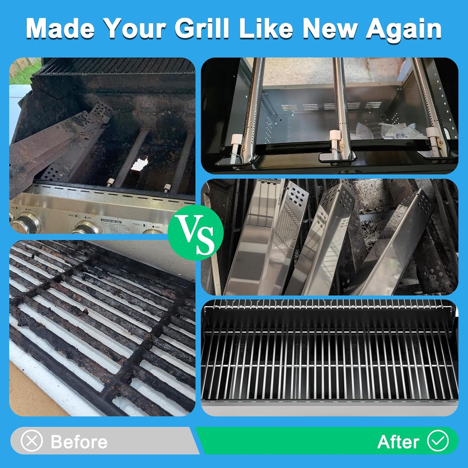 Adviace Replacement Parts for Monument Grill 35633 41847NG 24367 24633 17842, A0212926 Main Burner & A0212804 Cooking Grid & D010012307 Flame Tamer & Igniter for 35633 Monument Grill 4-Burner Grill