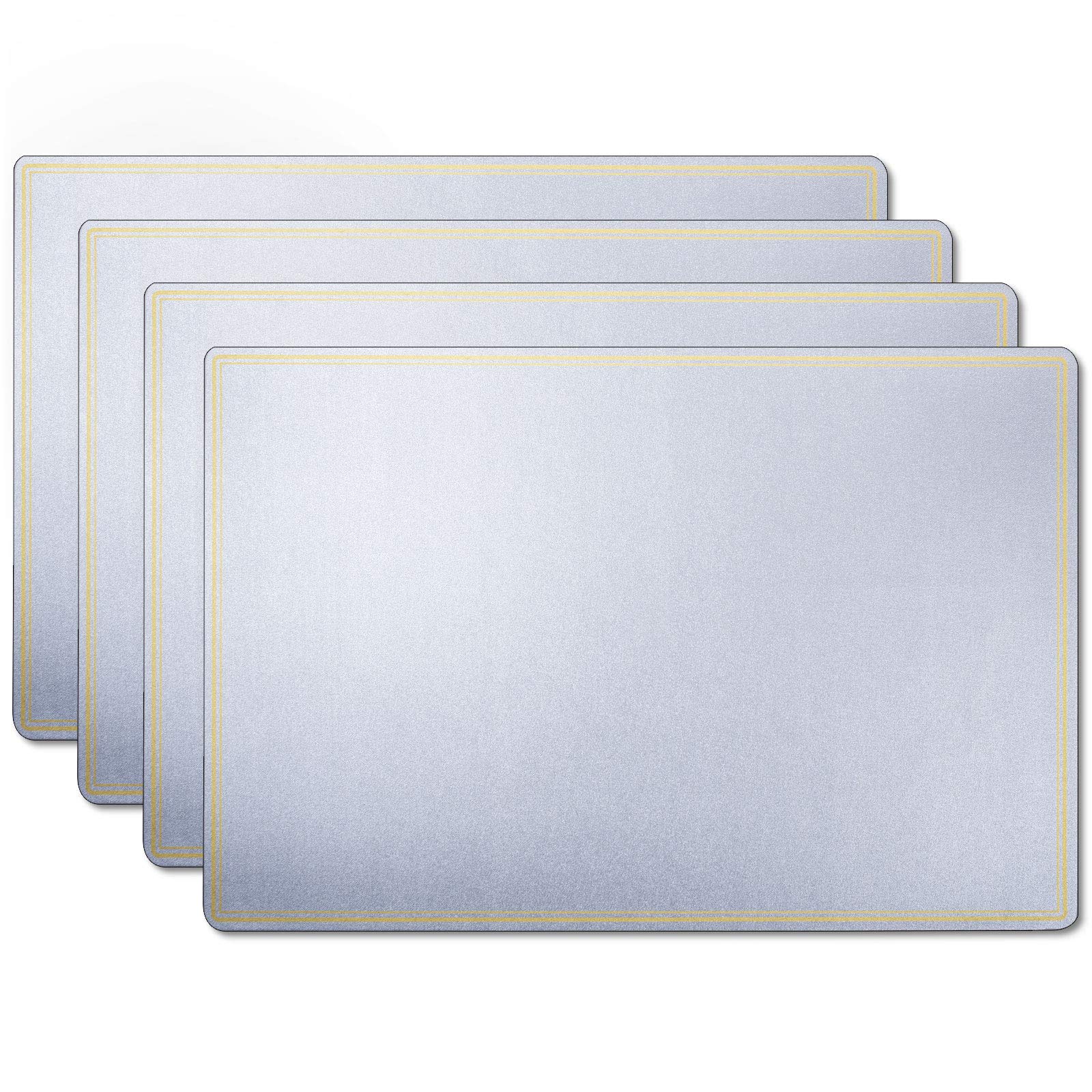 simpletomePlacemats Leather SOFT Affordable Luxury Style Double-Gilded Border Set of 4 Non-slip Wipeable Easy to Clean (Silver)