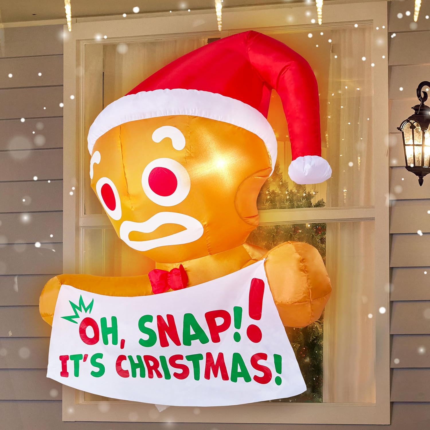 Joiedomi 3.5 FT Christmas Inflatable Gingerbread Man with Oh Snap Banner Broke Out from Window, Blow Up Xmas Outdoor Decoration with Build-in LED for Window Decor Party, Yard, Garden, Lawn Decor Gingerbread with Banner